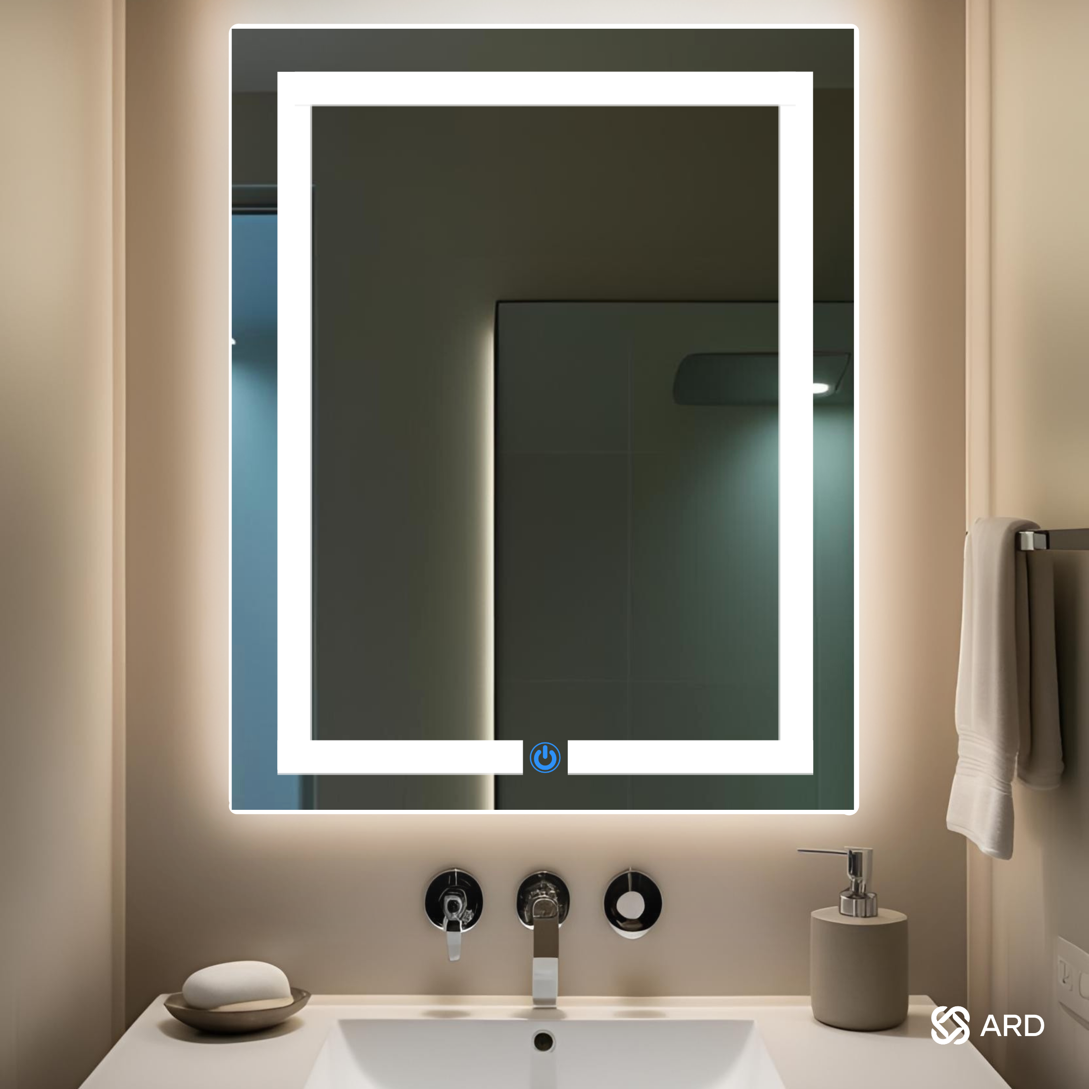 Espejo para baño con luz LED rectangular 78x60 cm modelo Glanz Luminous Glass ARD con encendido touch