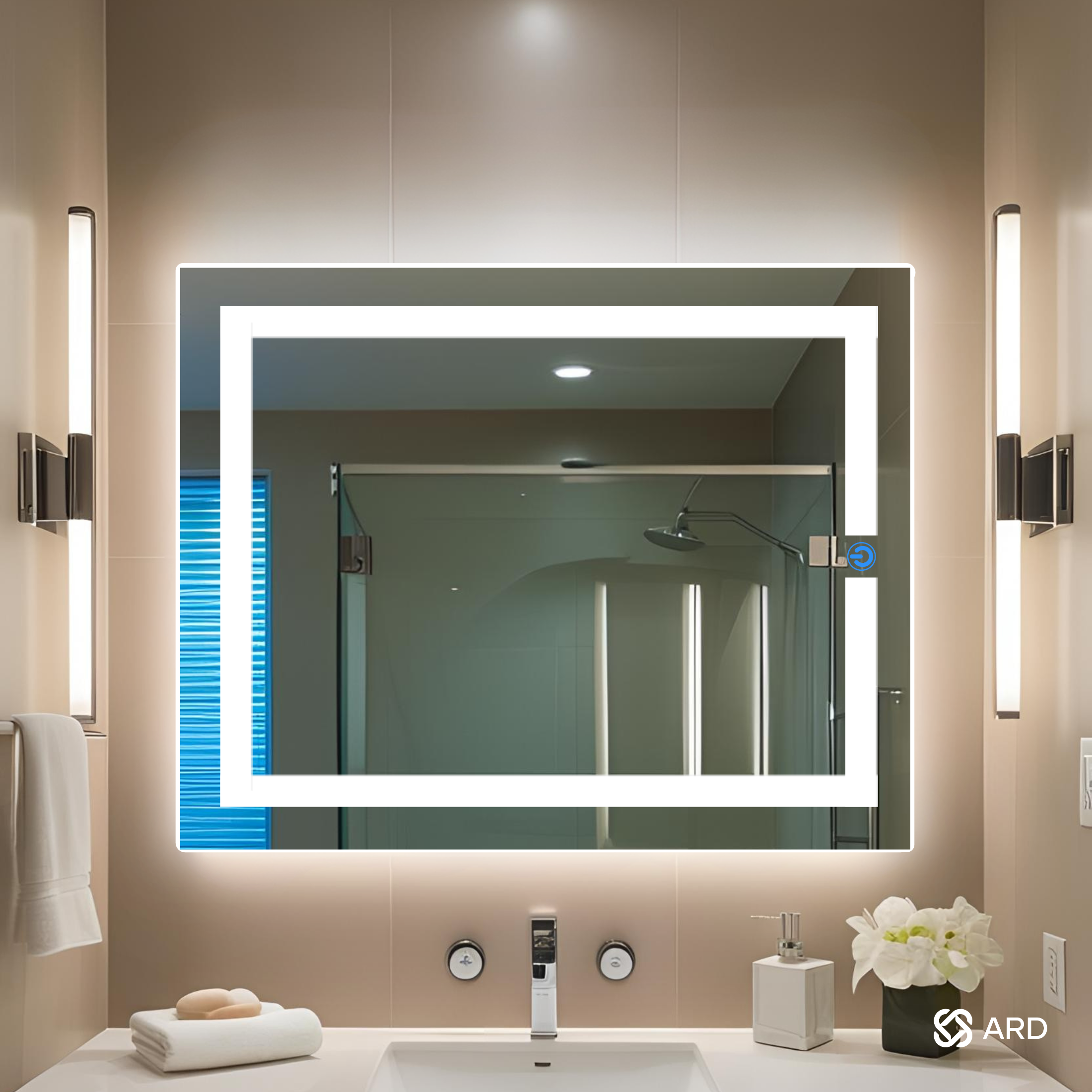 Espejo para baño con luz LED rectangular 78x60 cm modelo Glanz Luminous Glass ARD con encendido touch