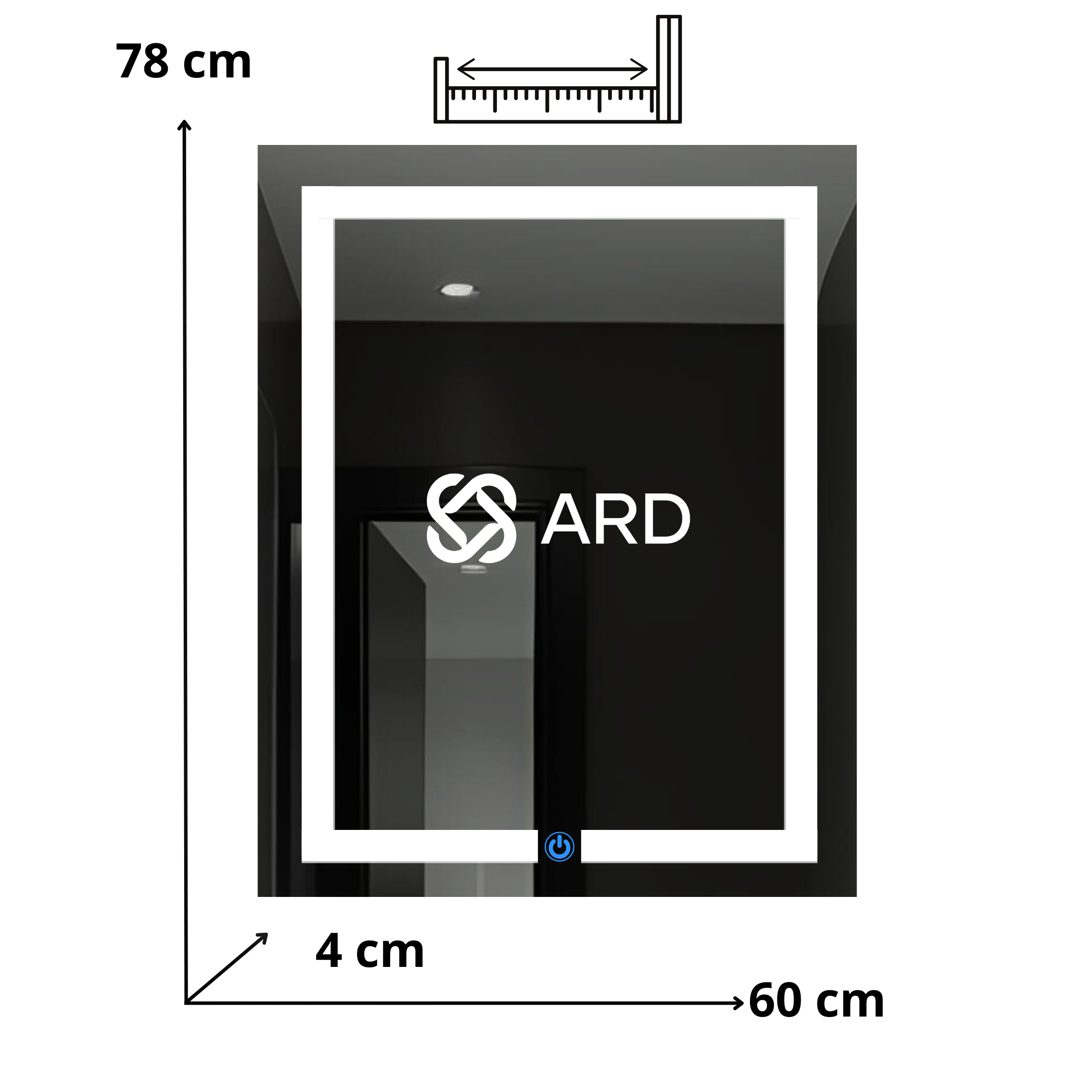 Espejo para baño con luz LED rectangular 78x60 cm modelo Glanz Luminous Glass ARD con encendido touch Isométrico