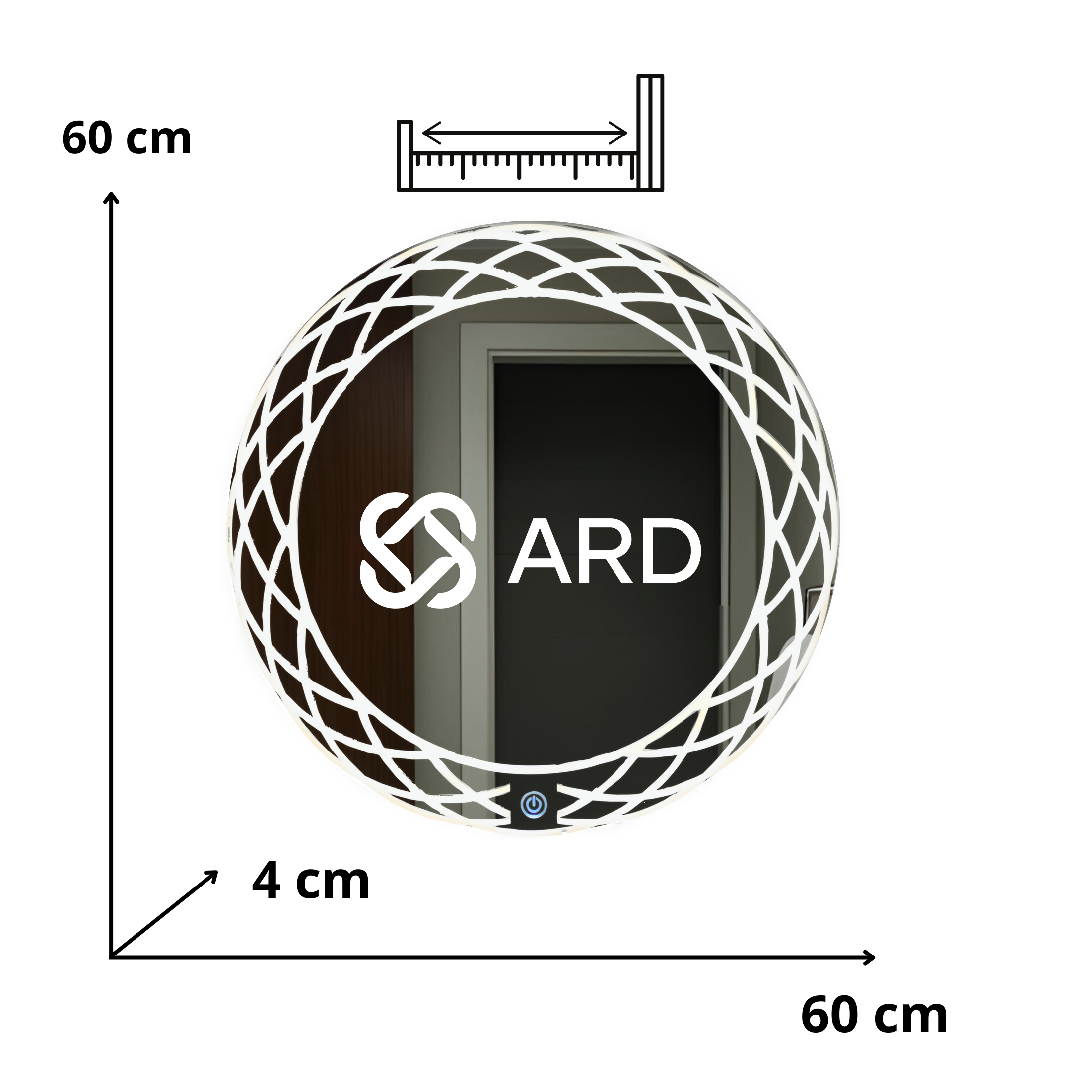 Espejo para baño con luz LED redondo 60 cm | ARD isometrico