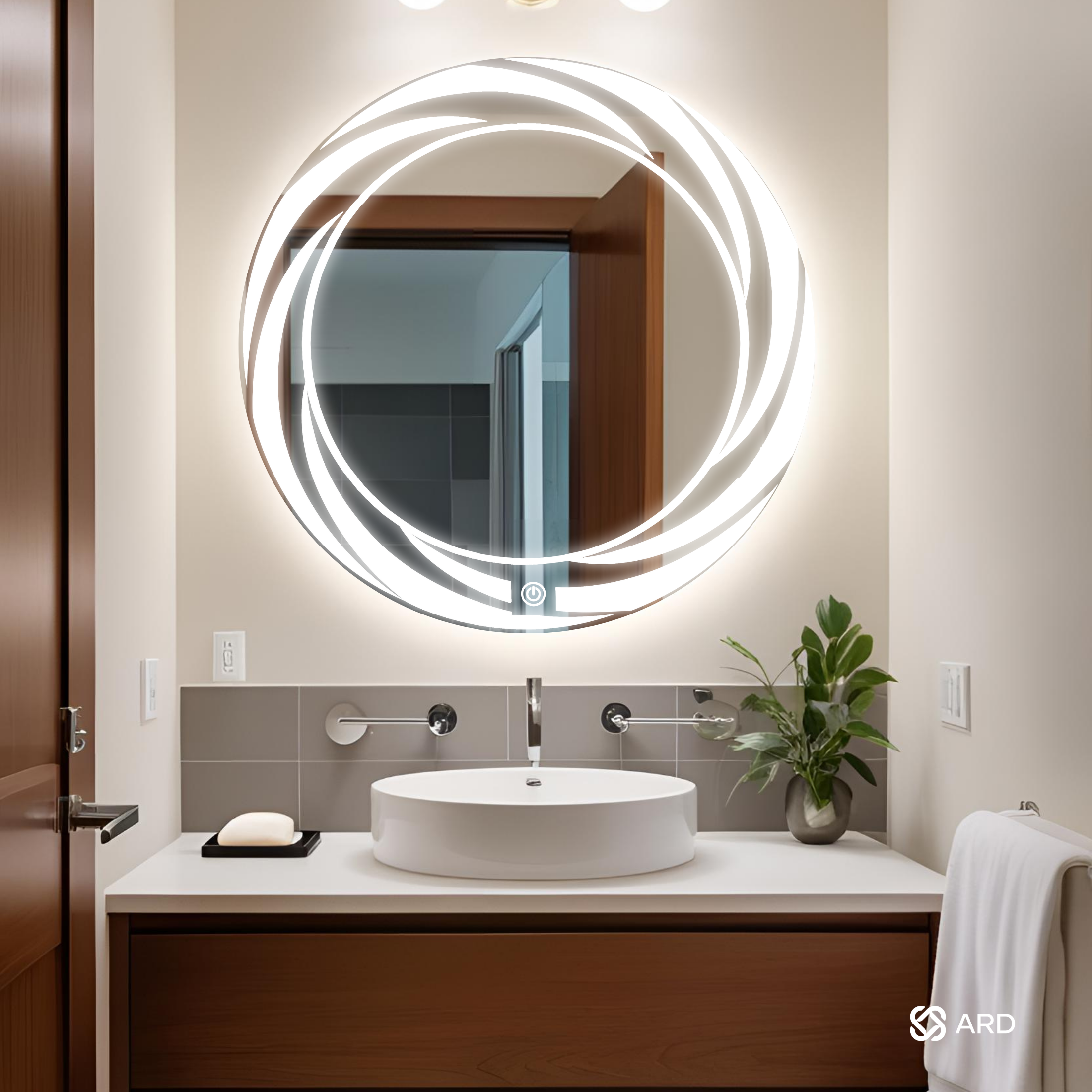 Espejo para baño con luz LED redondo 60 cm encendido touch tornado ARD