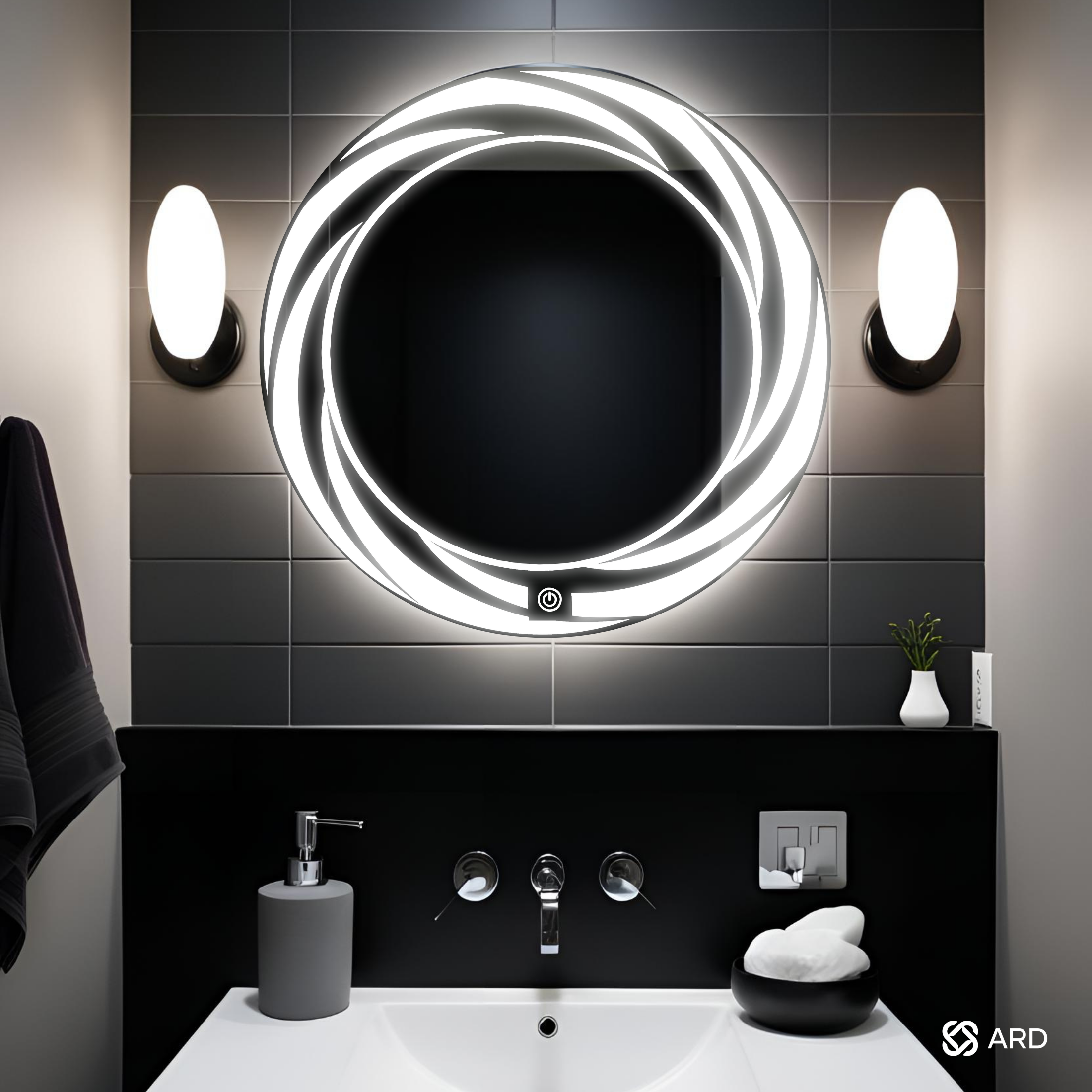 Espejo para baño con luz LED redondo 60 cm encendido touch tornado ARD
