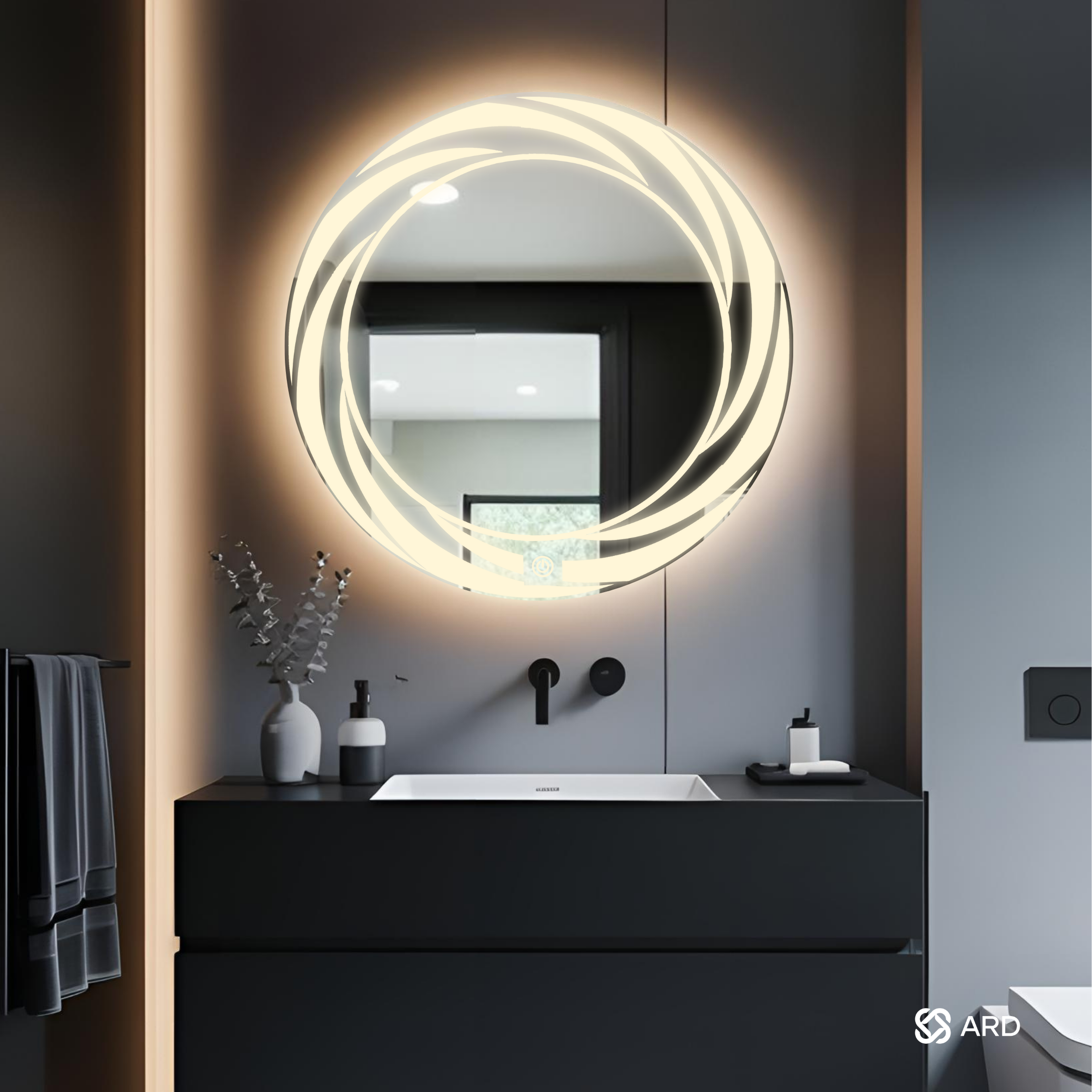 Espejo para baño con luz LED redondo 60 cm encendido touch tornado ARD