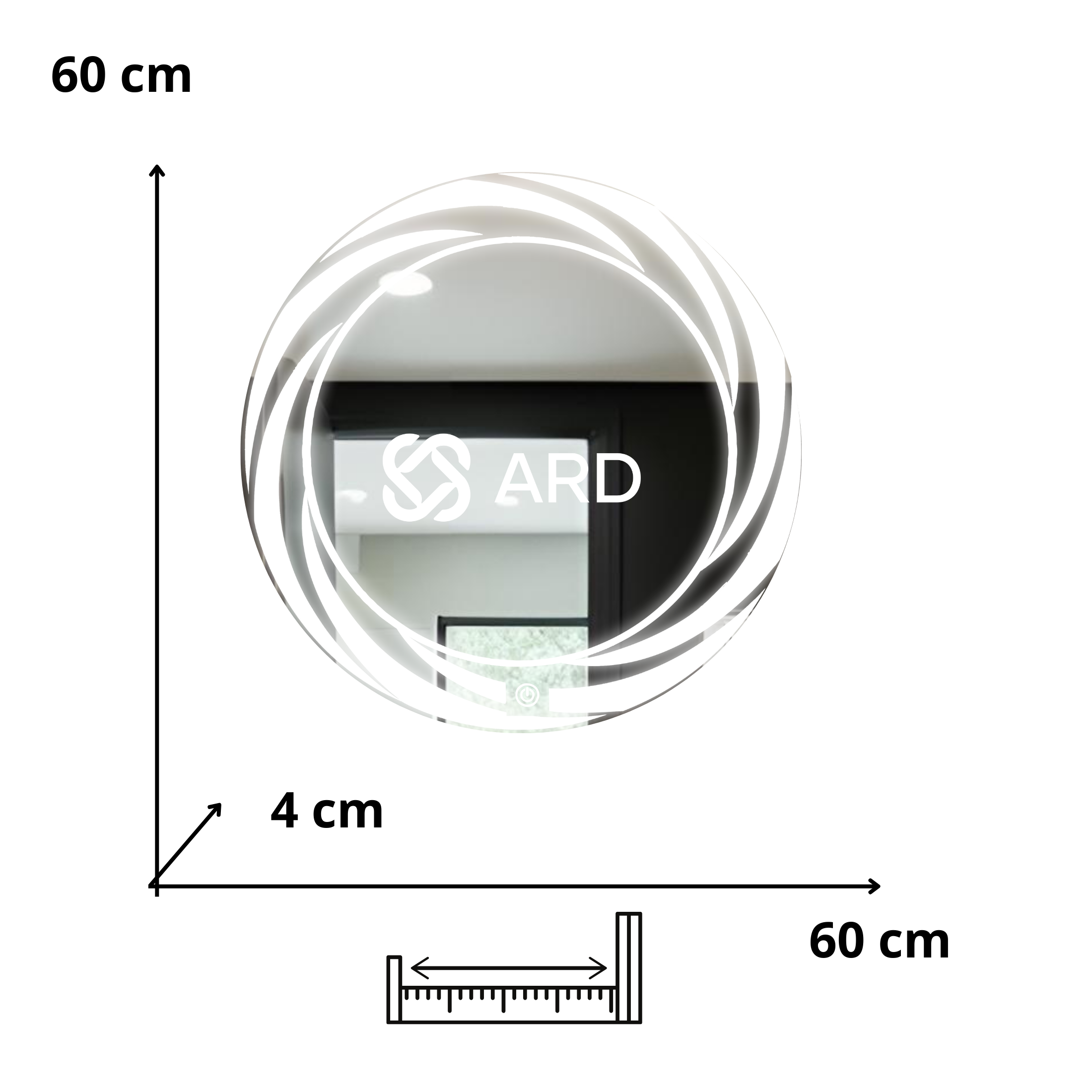 Espejo para baño con luz LED redondo 60 cm encendido touch tornado ARD isometrico