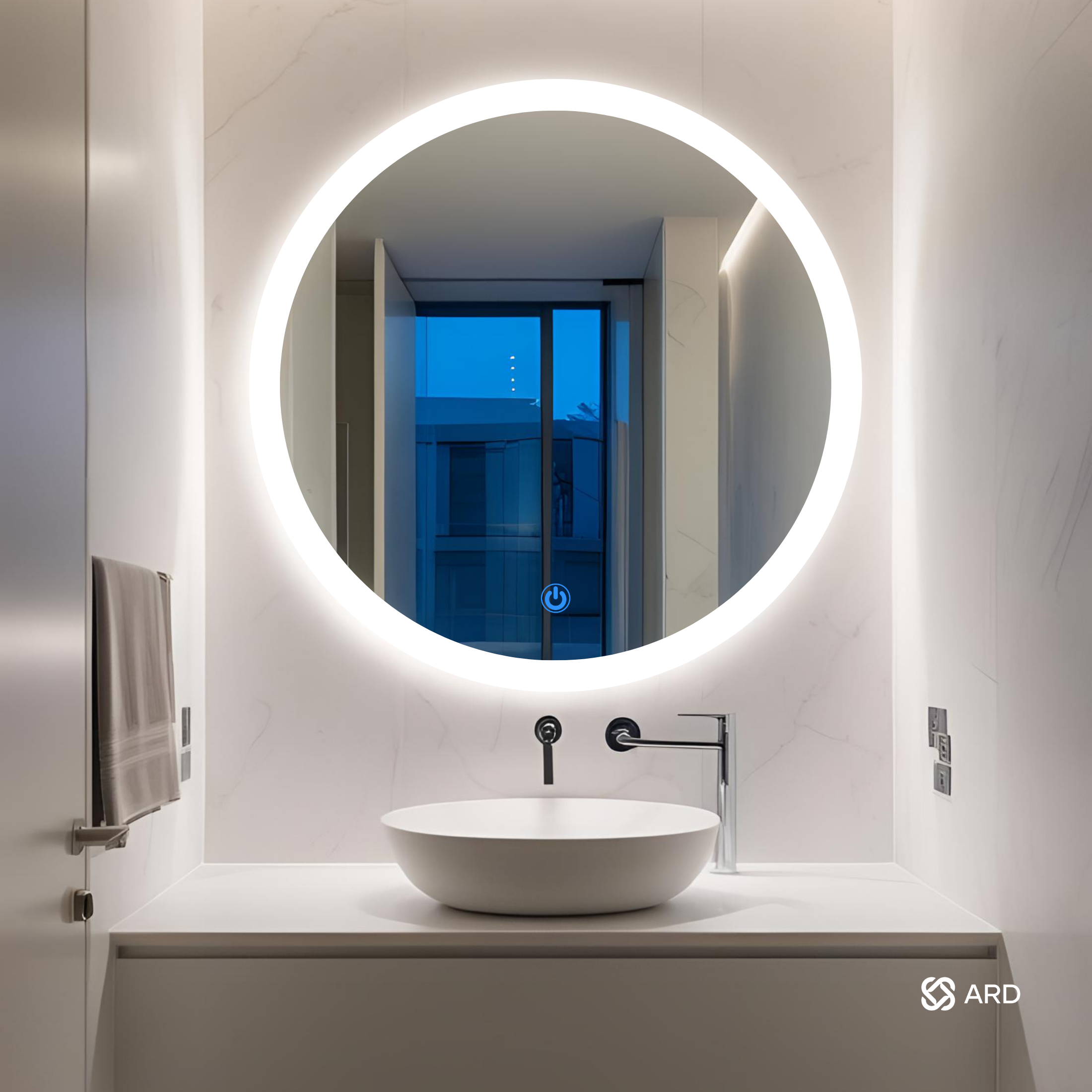 Espejo para baño con luz LED redondo 90 cm encendido touch | Glanz Halo ARD