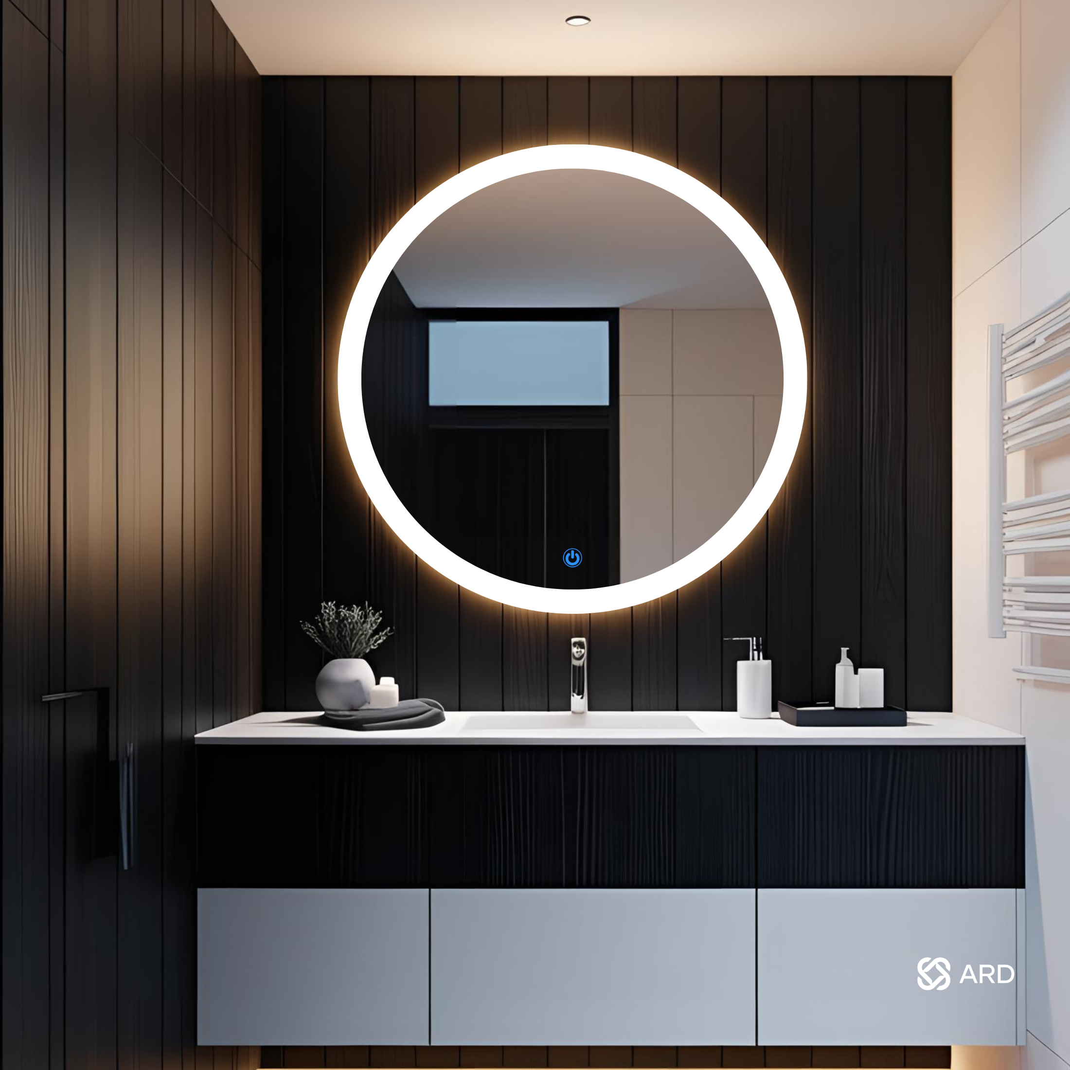 Espejo para baño con luz LED redondo 90 cm encendido touch | Glanz Halo ARD