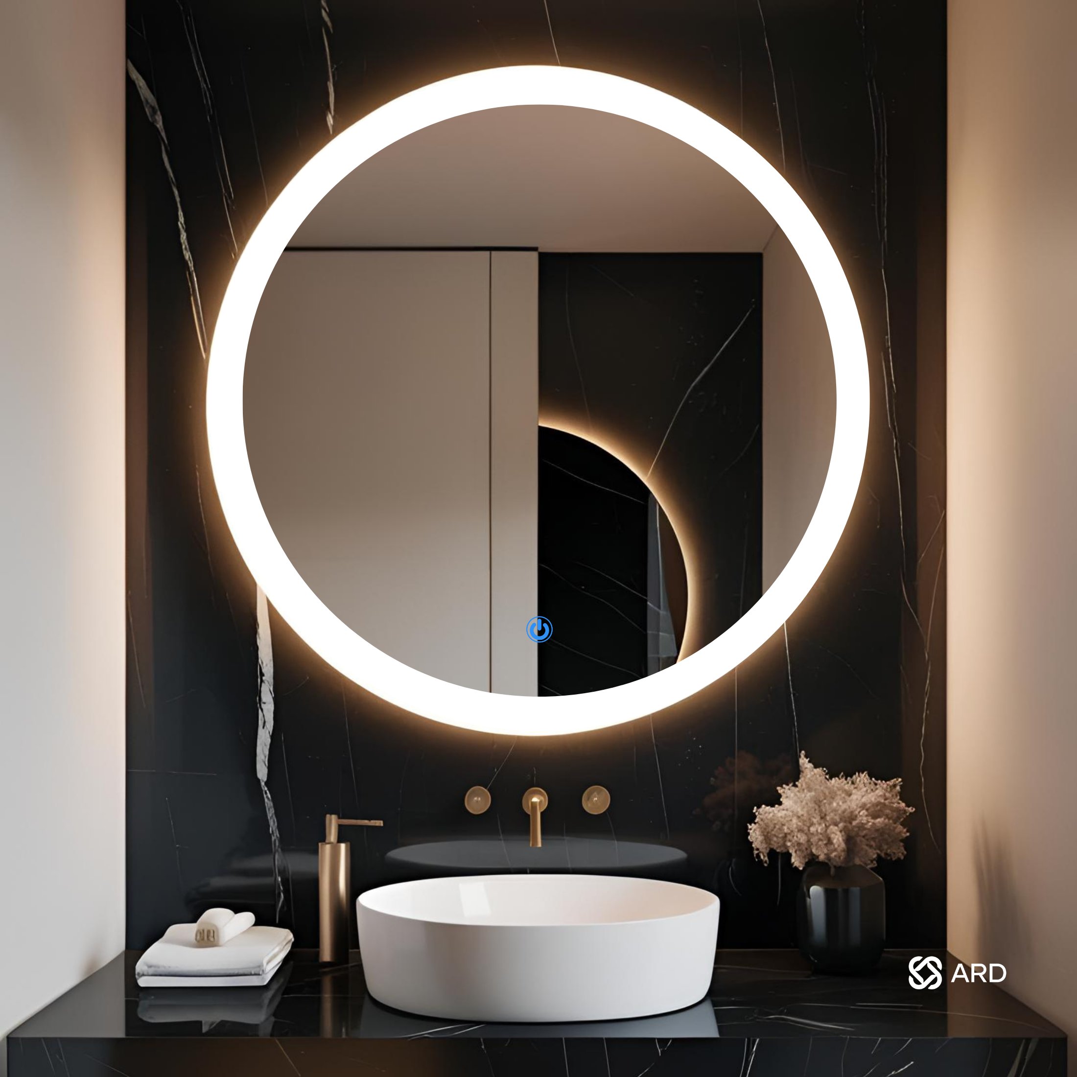 Espejo para baño con luz LED redondo 90 cm encendido touch | Glanz Halo ARD