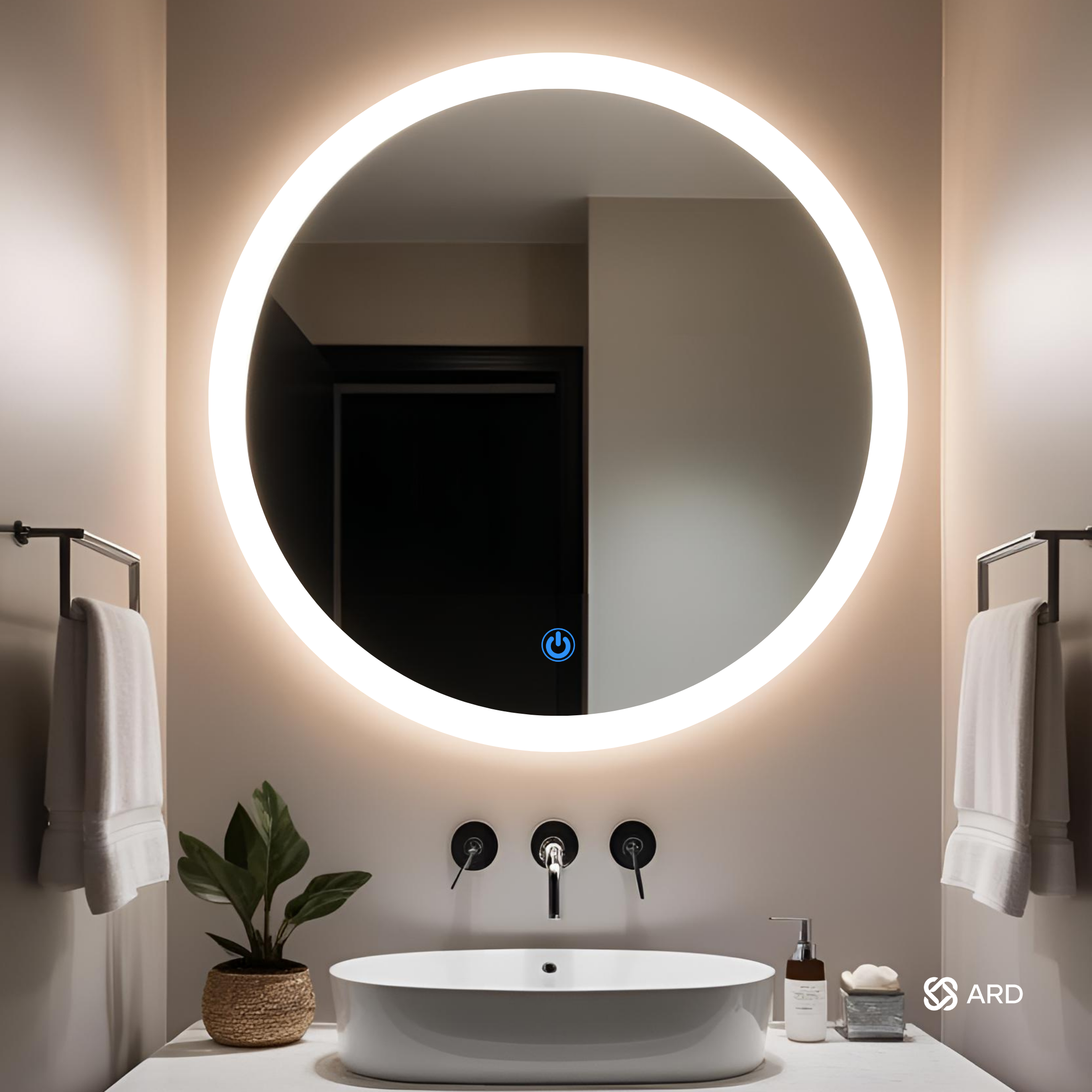 Espejo para baño con luz LED redondo 90 cm encendido touch | Glanz Halo ARD