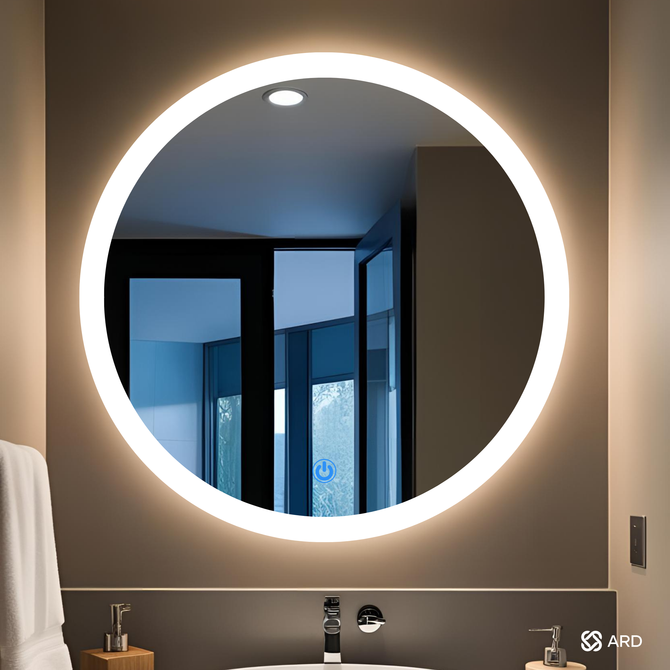 Espejo para baño con luz LED redondo 90 cm encendido touch | Glanz Halo ARD