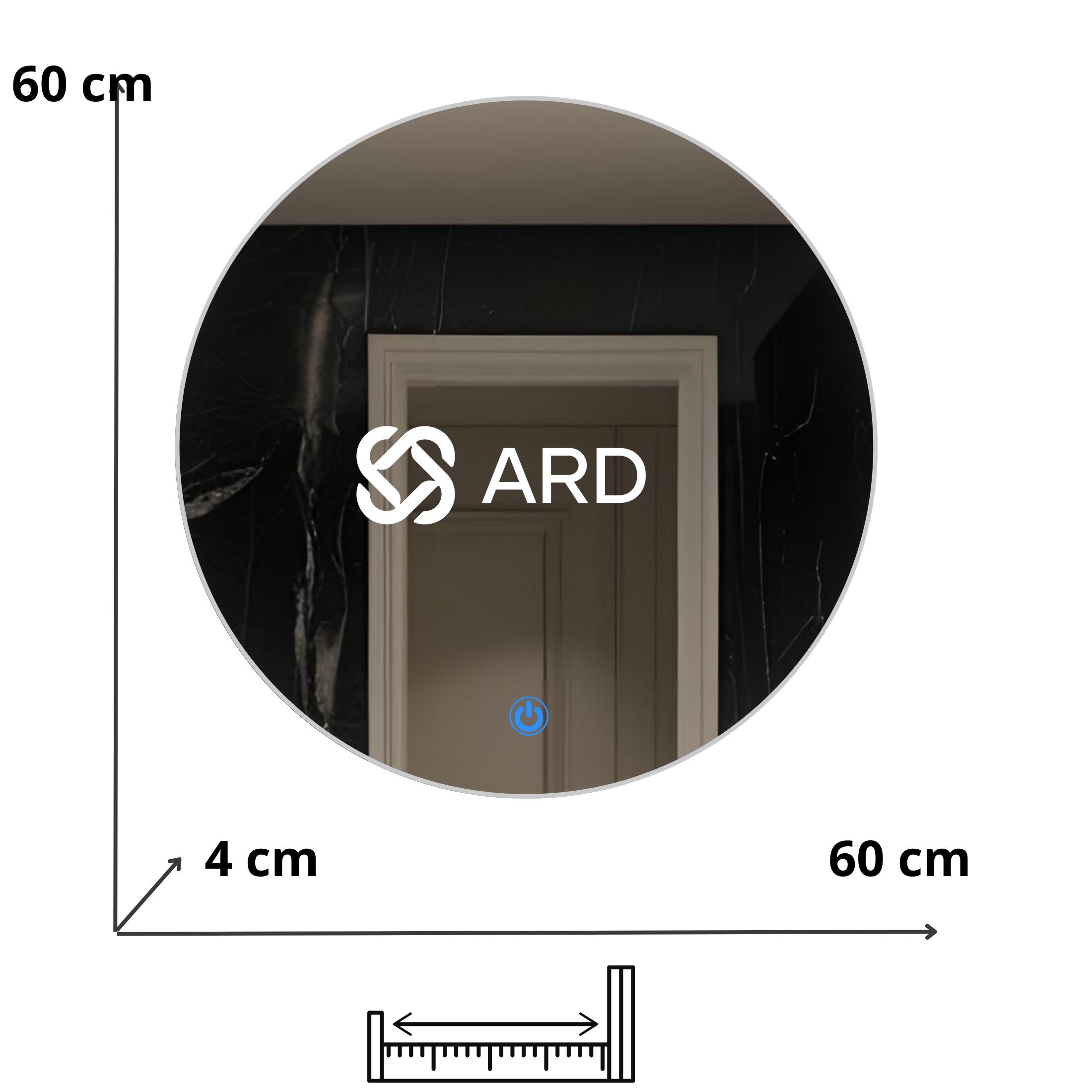 Espejo para baño con luz LED redondo encendido touch | Glanz BackLit Soul ARD Isometrico