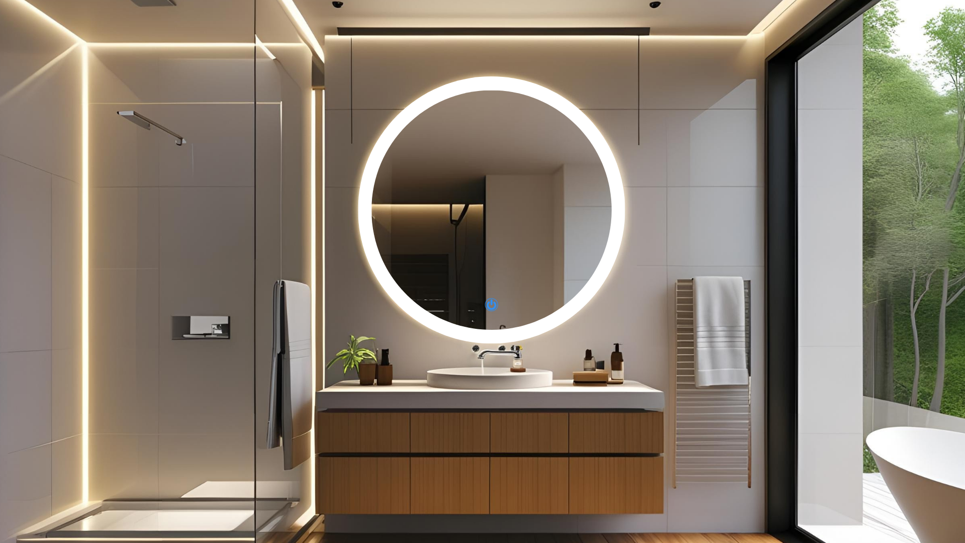 Espejo para baño con luz led ARD Glanz Halo 90 cm en baño de moderno