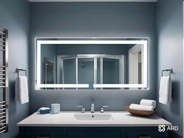 Espejo para baño led touch ARD en baño moderno decoración en tonos azules