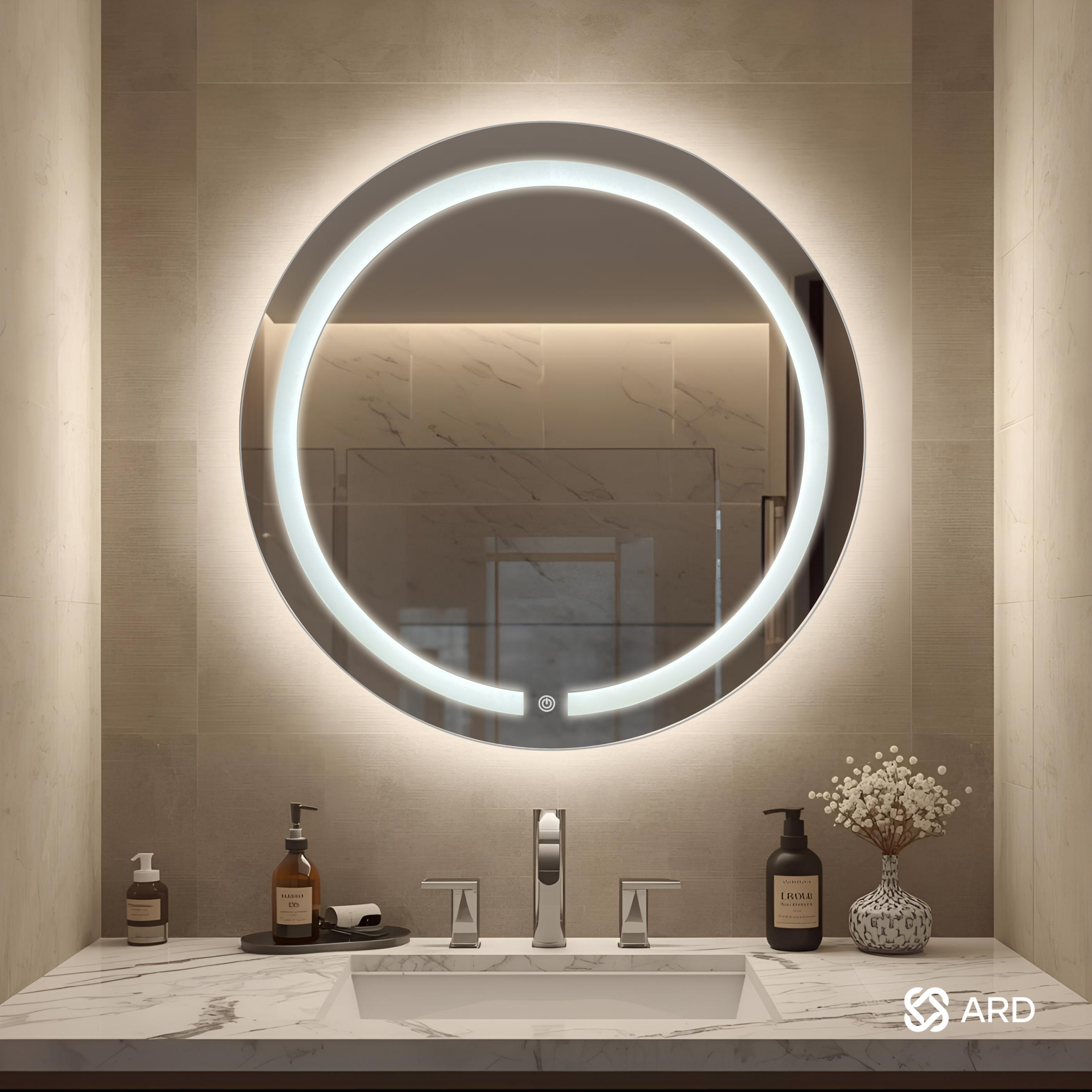 Espejo para baño con luz LED redondo 60 cm encendido touch | Glanz HaloGlow ARD