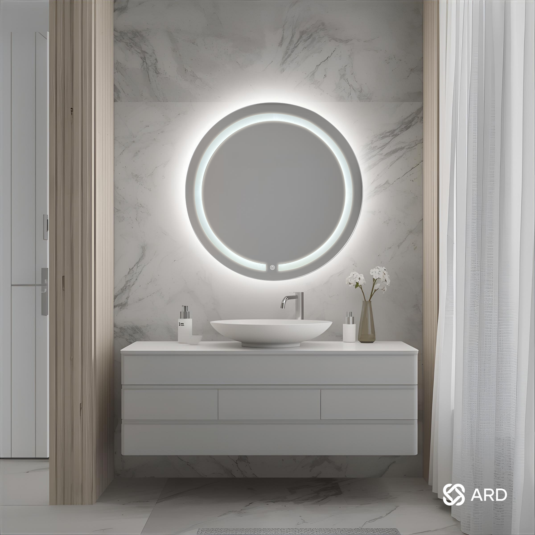 Espejo para baño con luz LED redondo 60 cm encendido touch | Glanz HaloGlow ARD