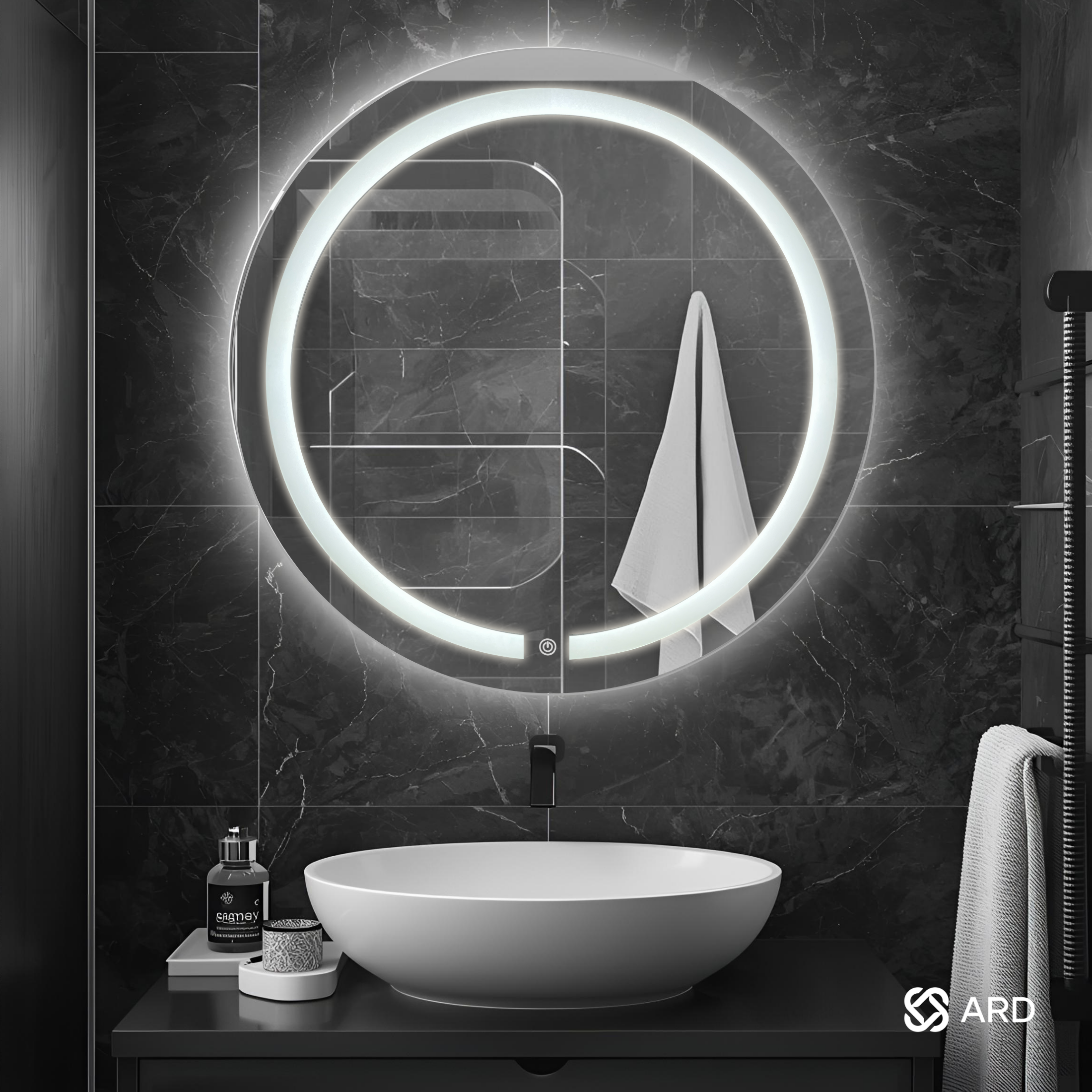 Espejo para baño con luz LED redondo 60 cm encendido touch | Glanz HaloGlow ARD