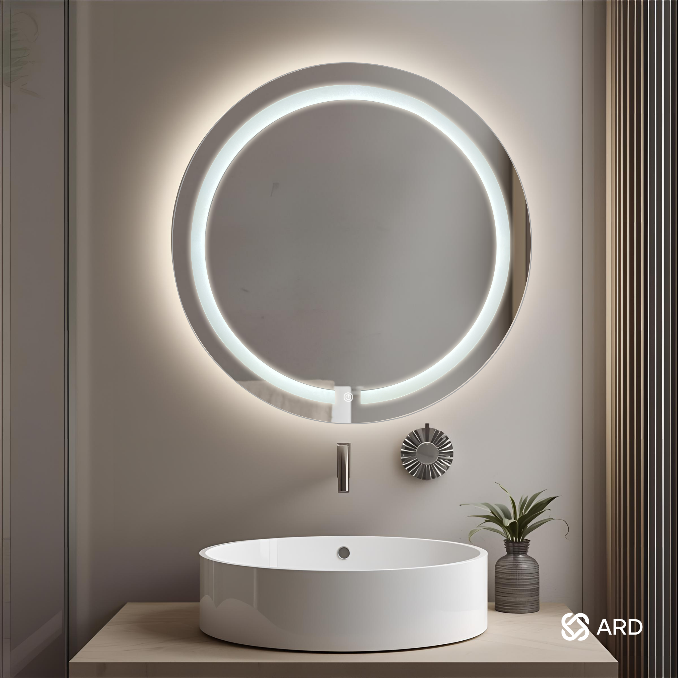 Espejo para baño con luz LED redondo 60 cm encendido touch | Glanz HaloGlow ARD