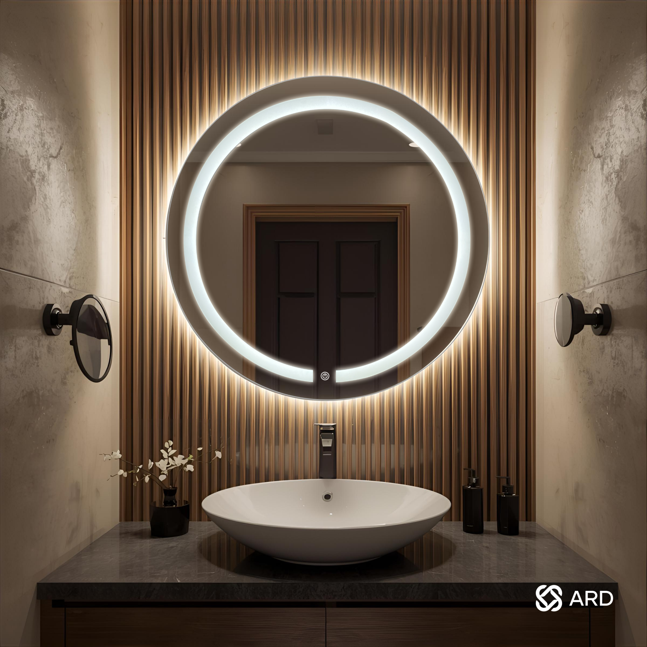 Espejo para baño con luz LED redondo 60 cm encendido touch | Glanz HaloGlow ARD