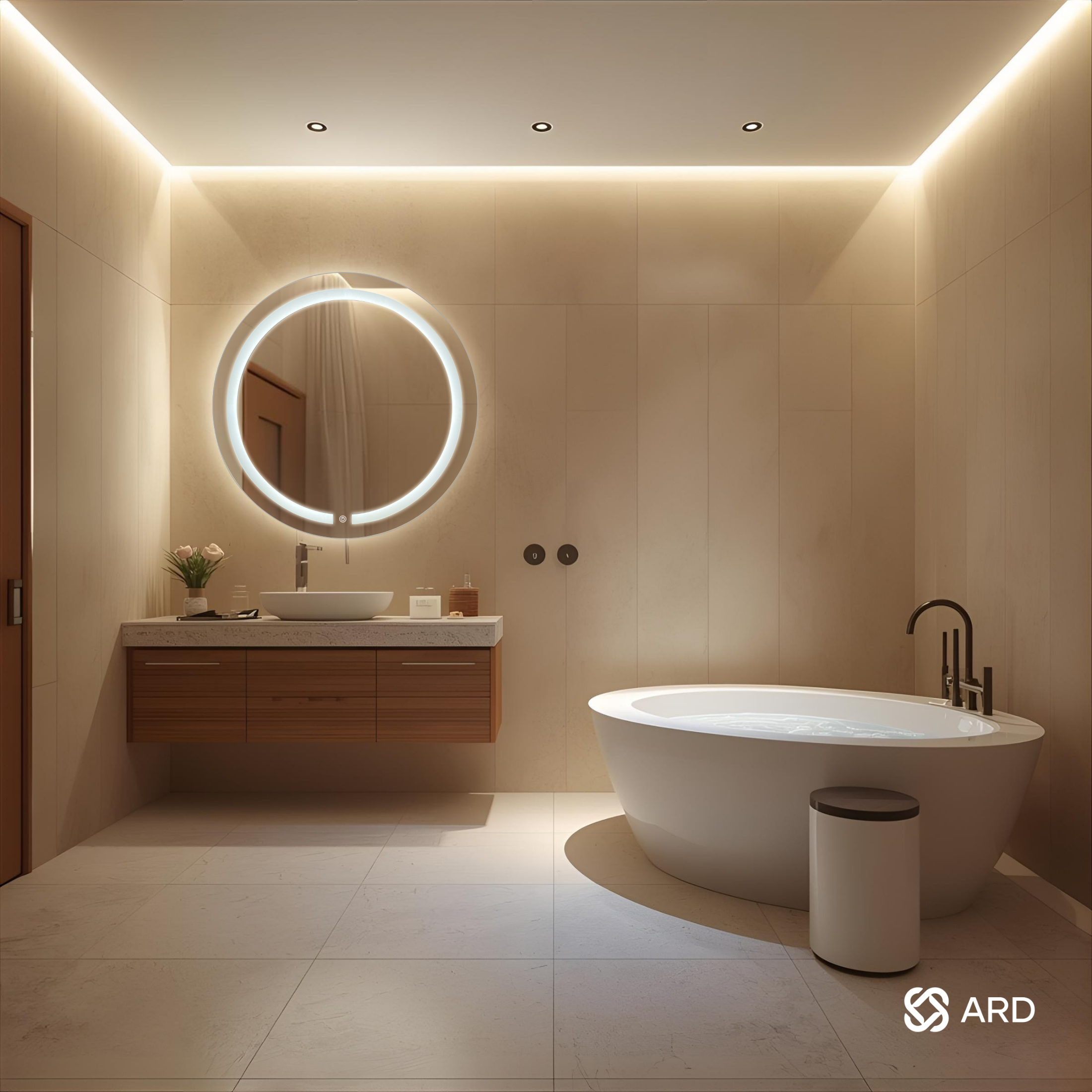 Espejo para baño con luz LED redondo 60 cm encendido touch | Glanz HaloGlow ARD
