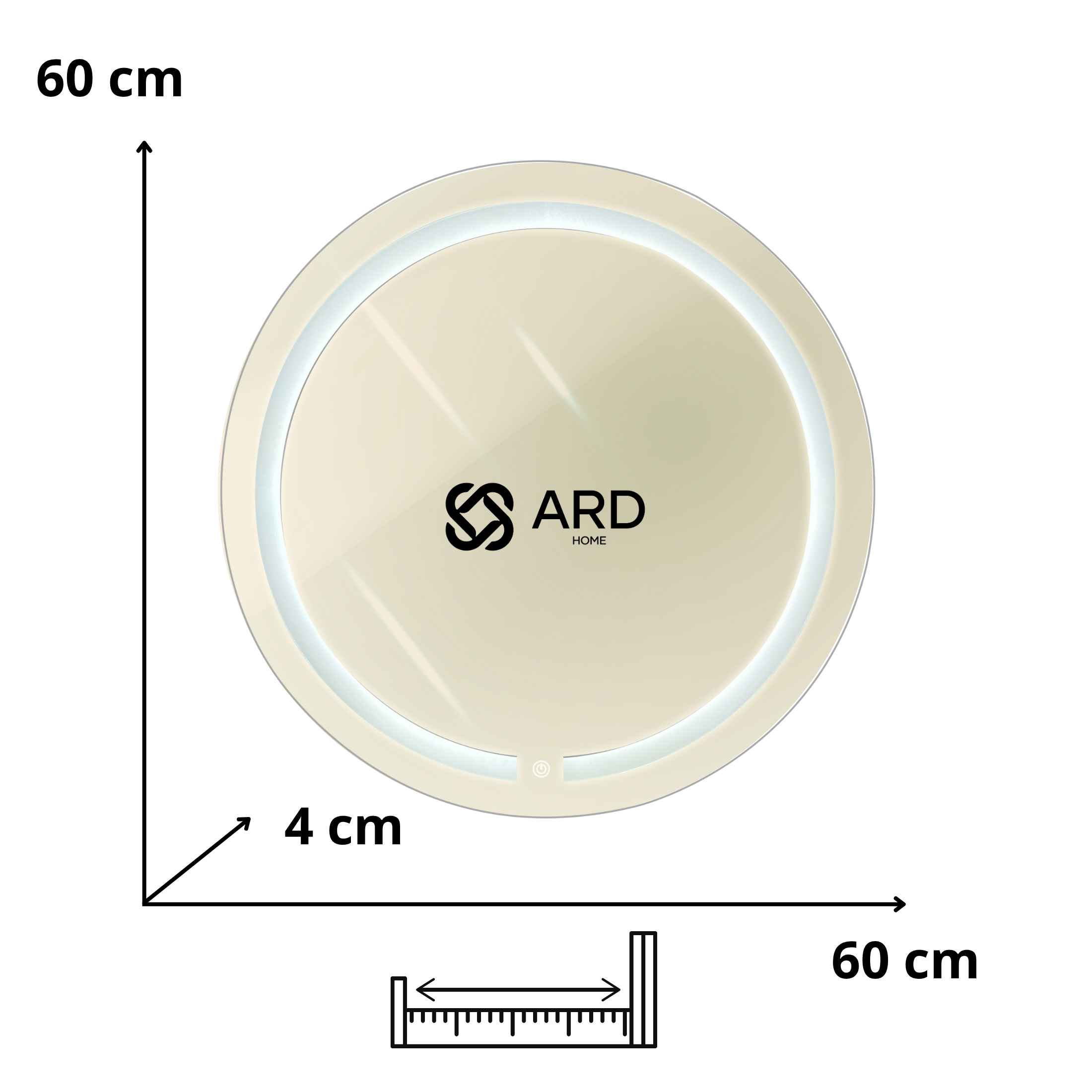 Espejo para baño con luz LED redondo 60 cm encendido touch | Glanz HaloGlow ARD