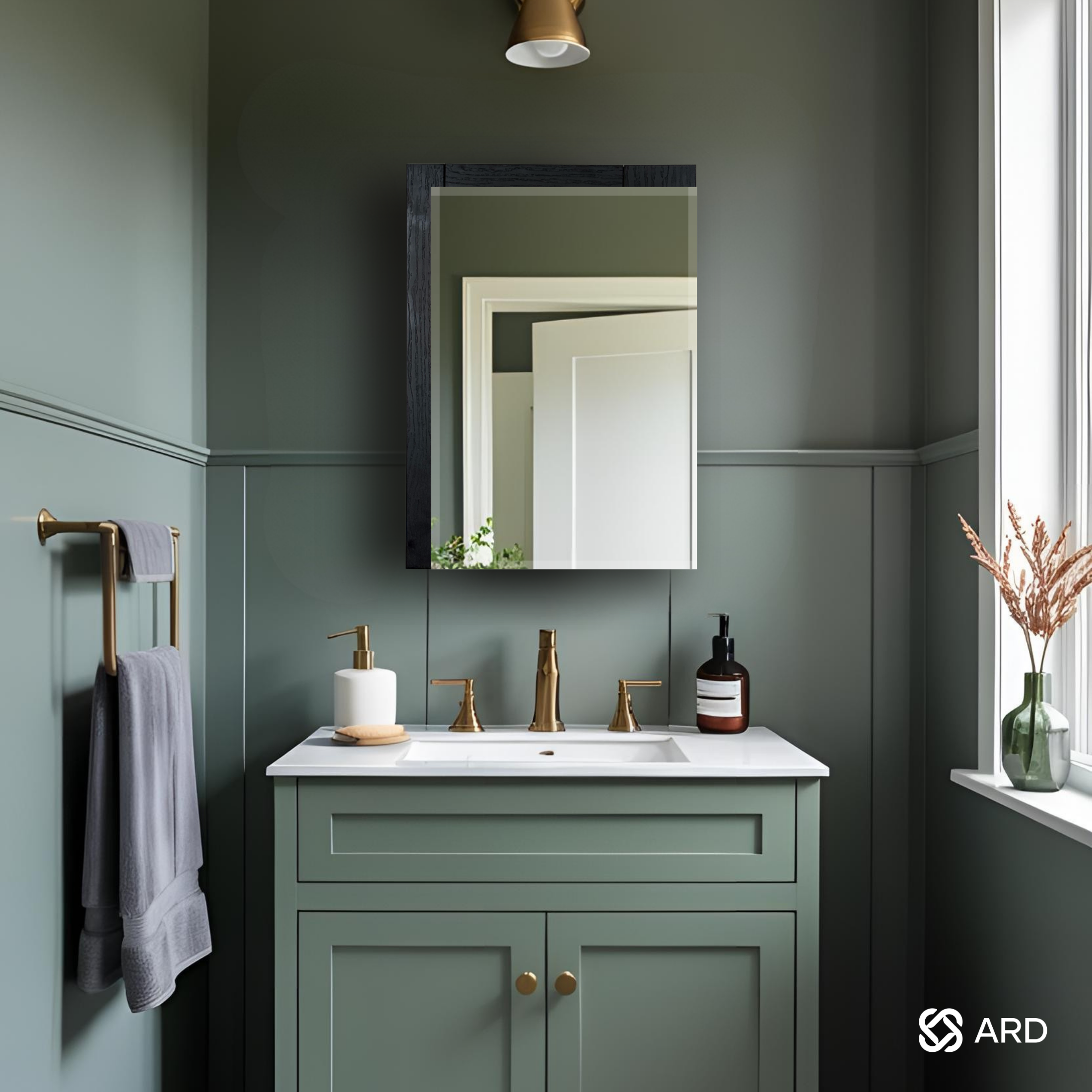 Gabinete baño con espejo 56x40 cm madera oscura | ARD