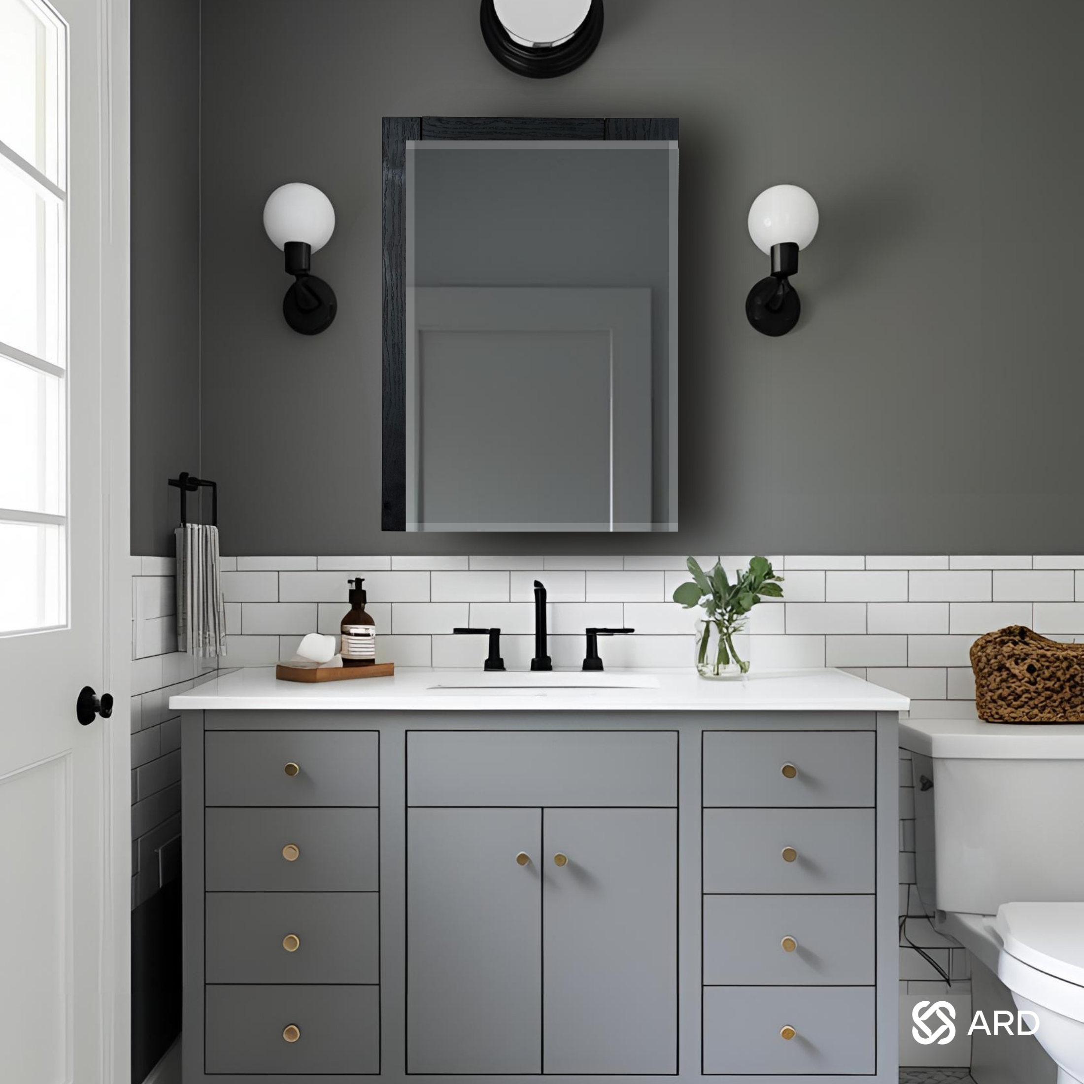 Gabinete baño con espejo 56x40 cm madera oscura | ARD