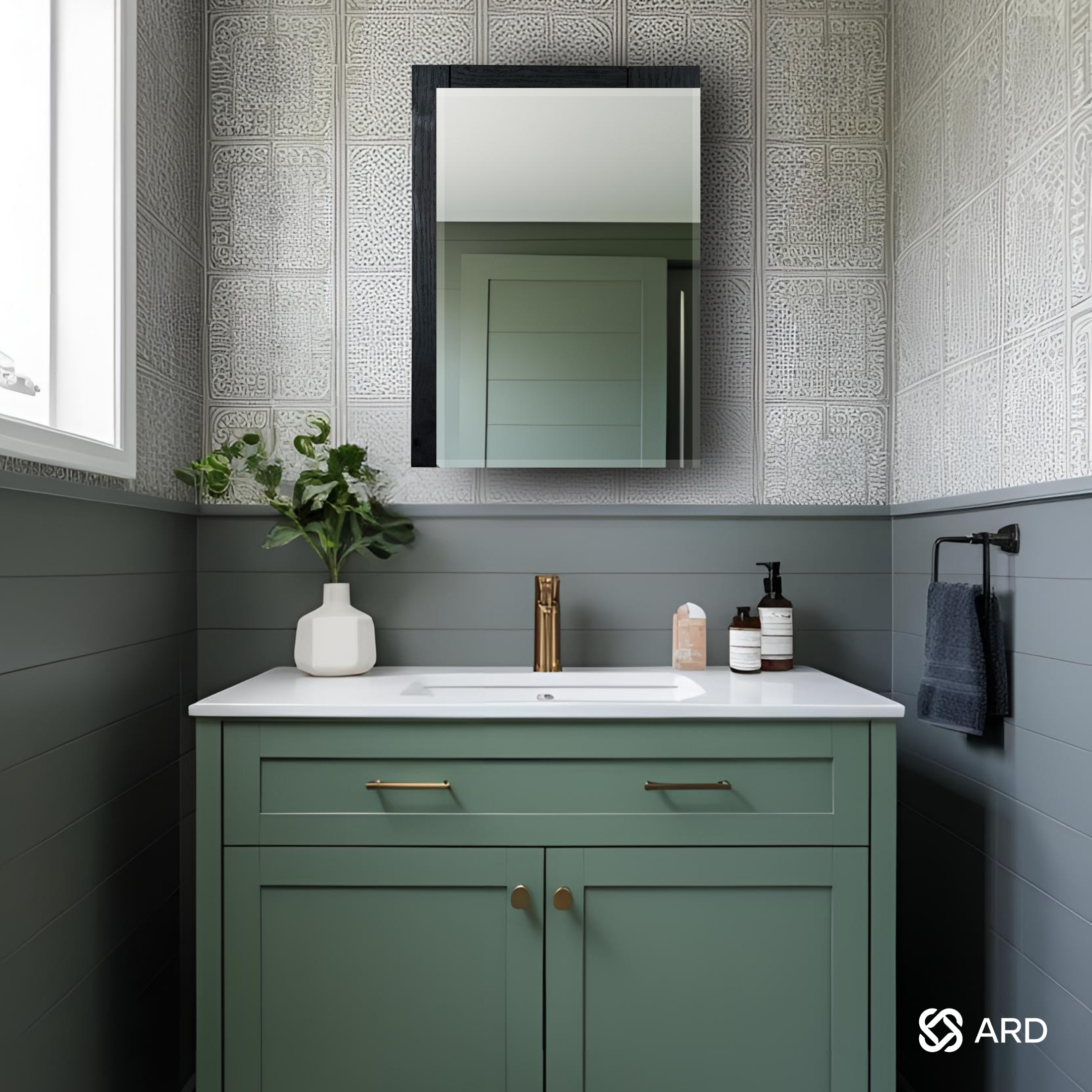 Gabinete baño con espejo 56x40 cm madera oscura | ARD