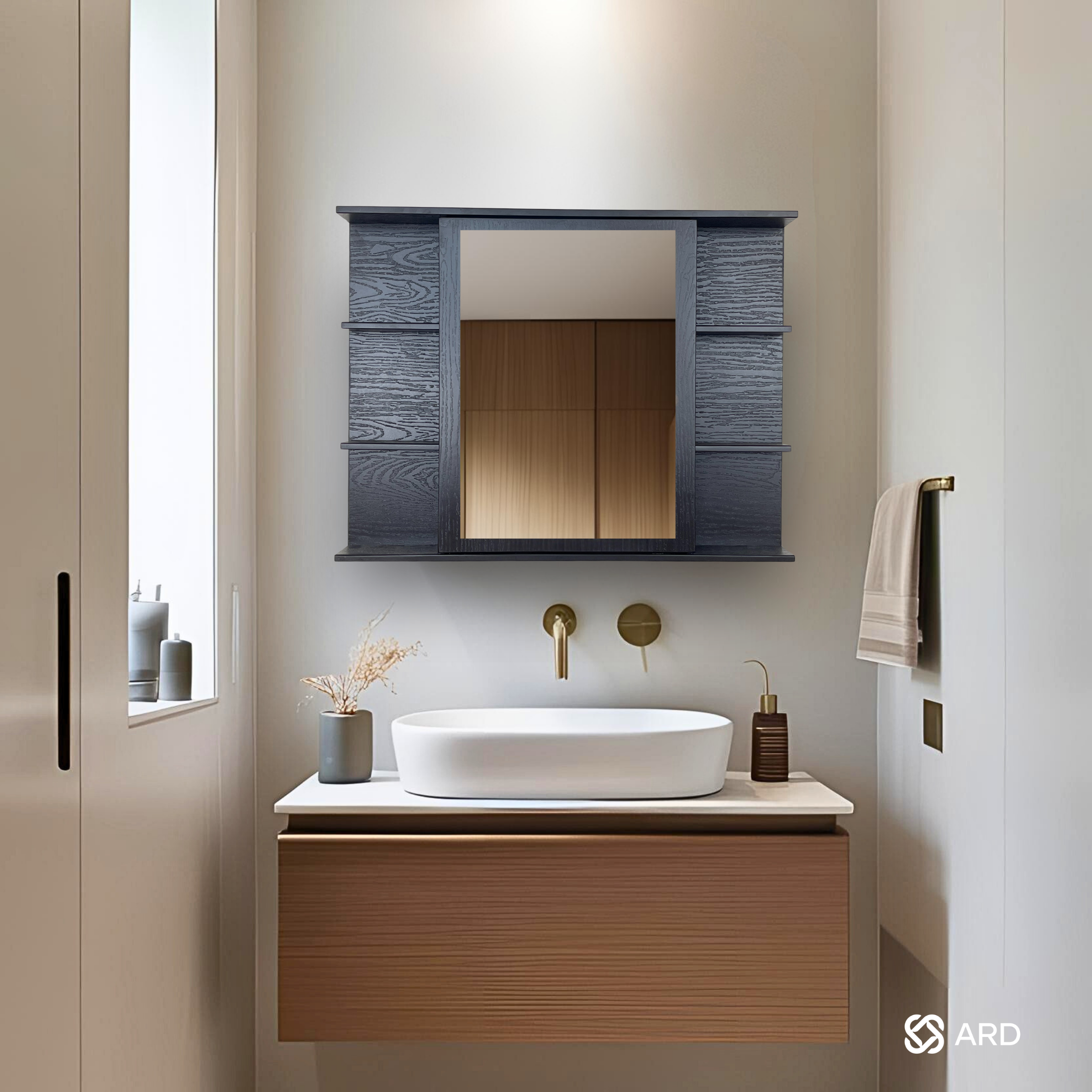 Gabinete baño con espejo 78x60 cm estantes laterales | ARD