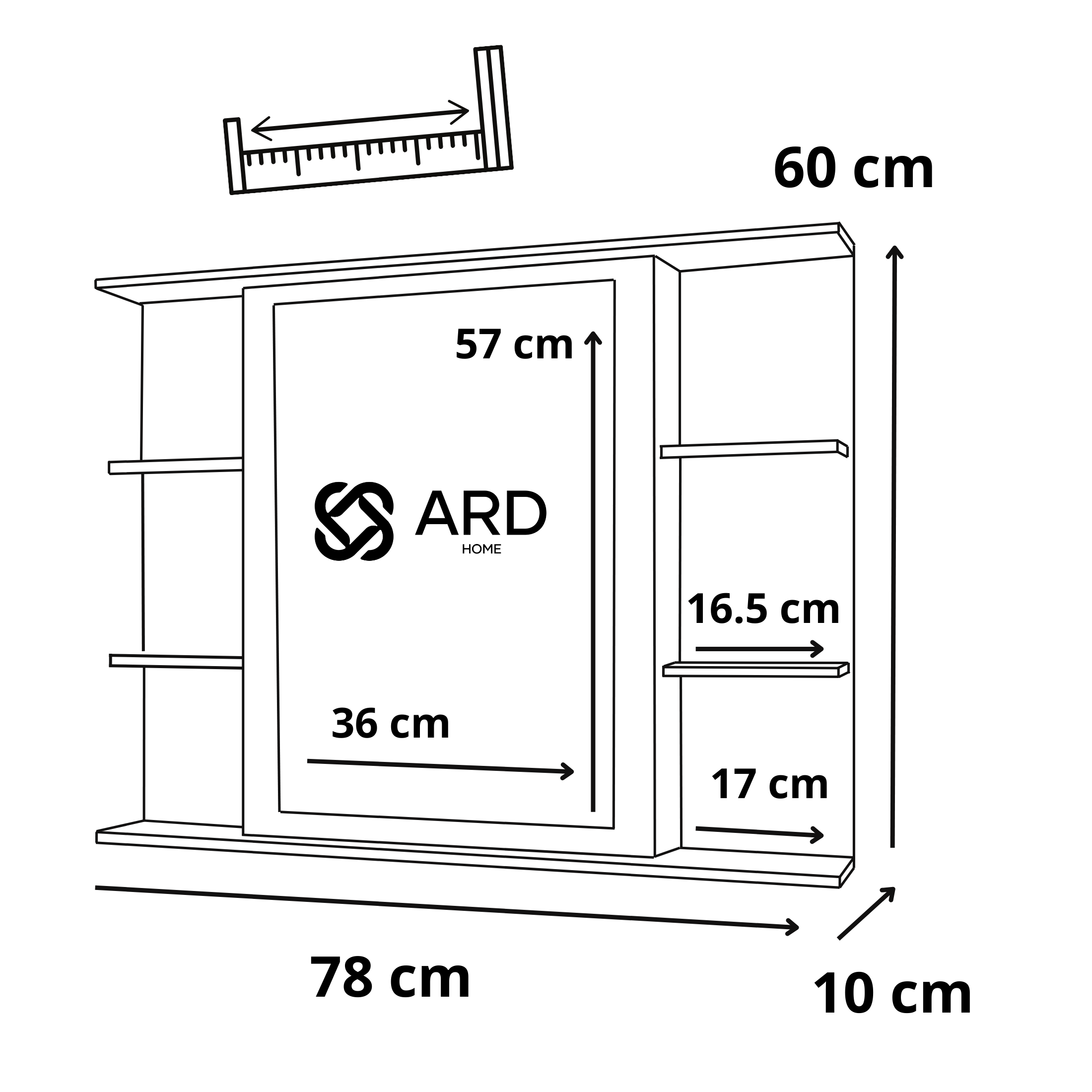 Gabinete baño con espejo 78x60 cm estantes laterales | ARD ISOMETRICO
