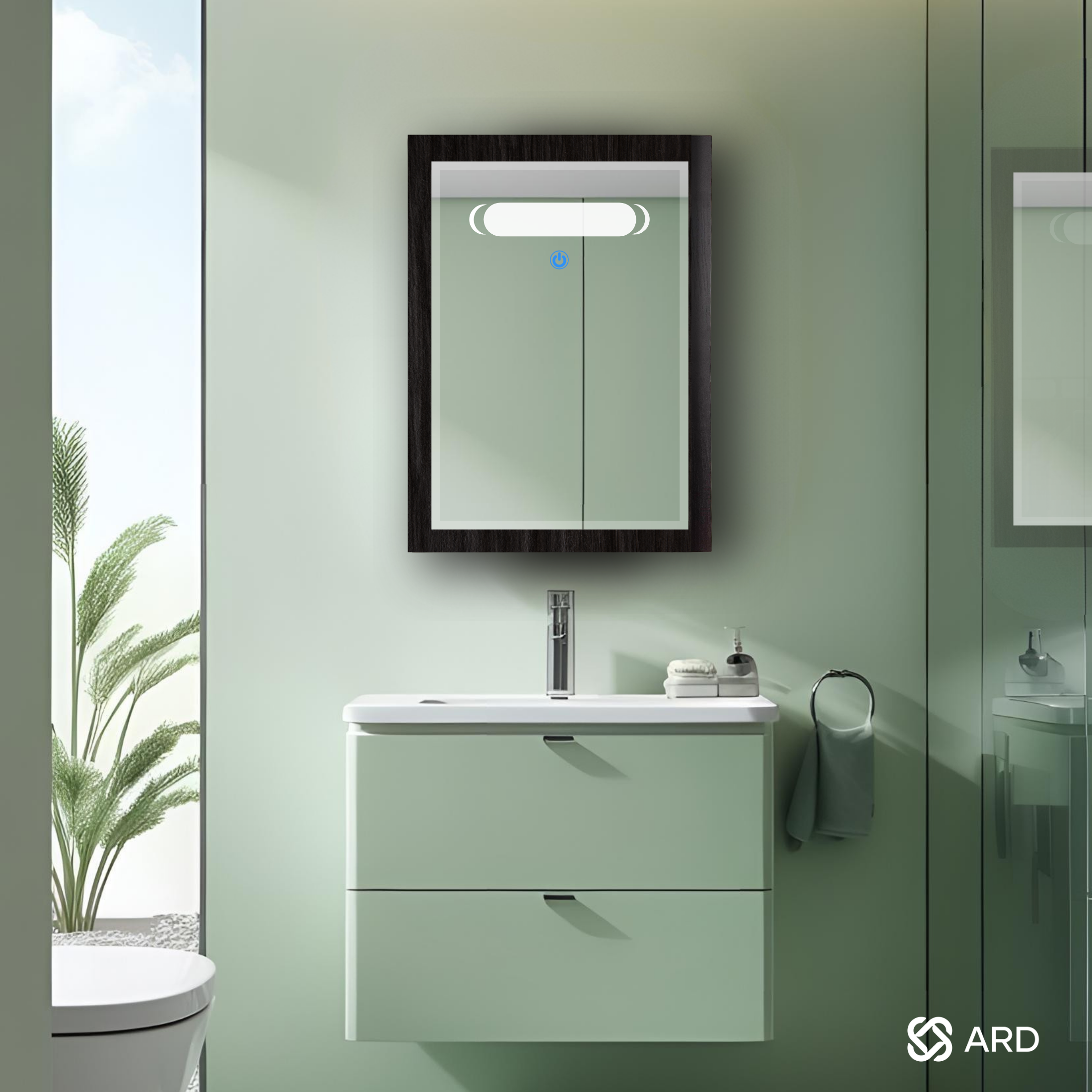 Gabinete para baño con espejo y luz LED 60x44 cm montaje en pared ARD