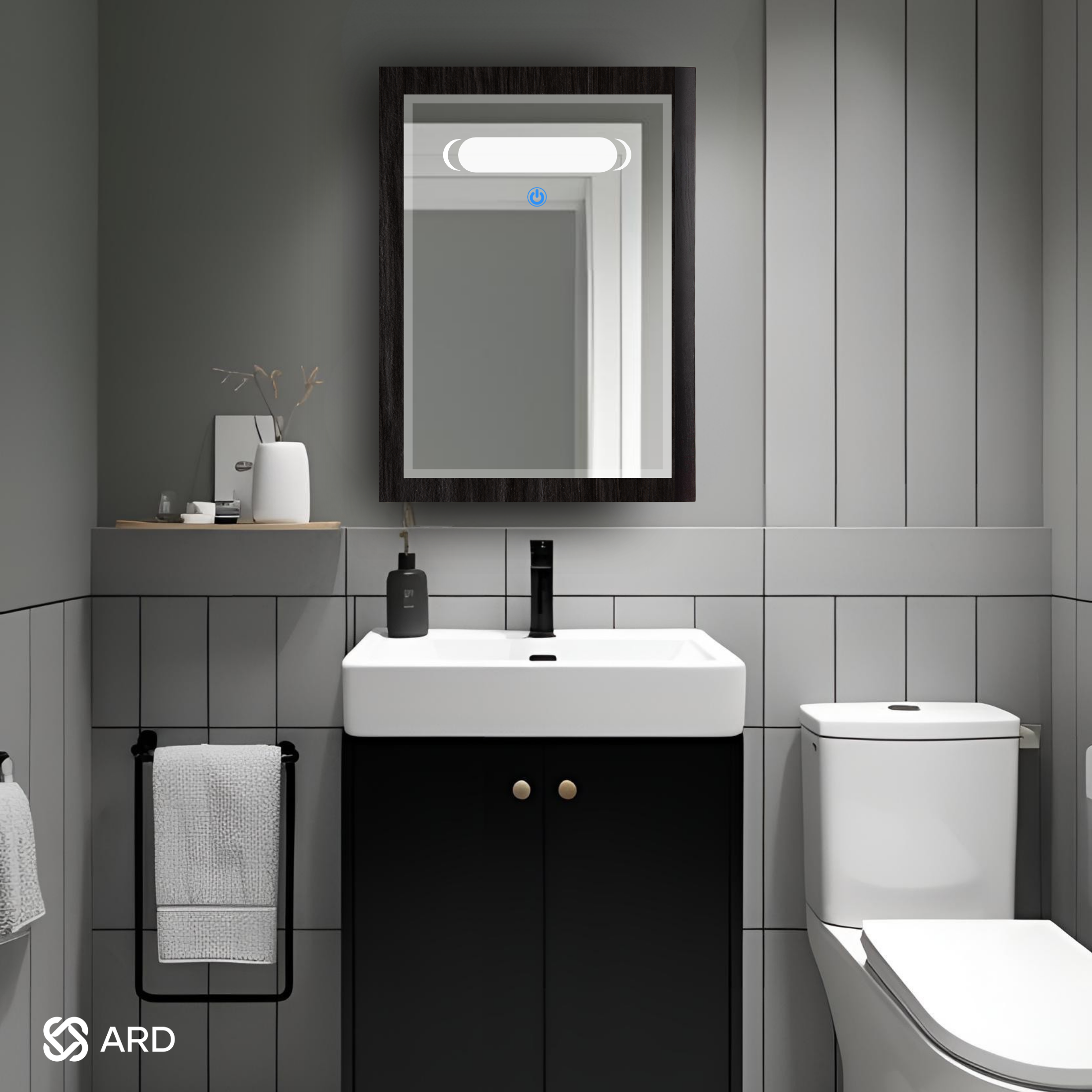 Gabinete para baño con espejo y luz LED 60x44 cm montaje en pared ARD
