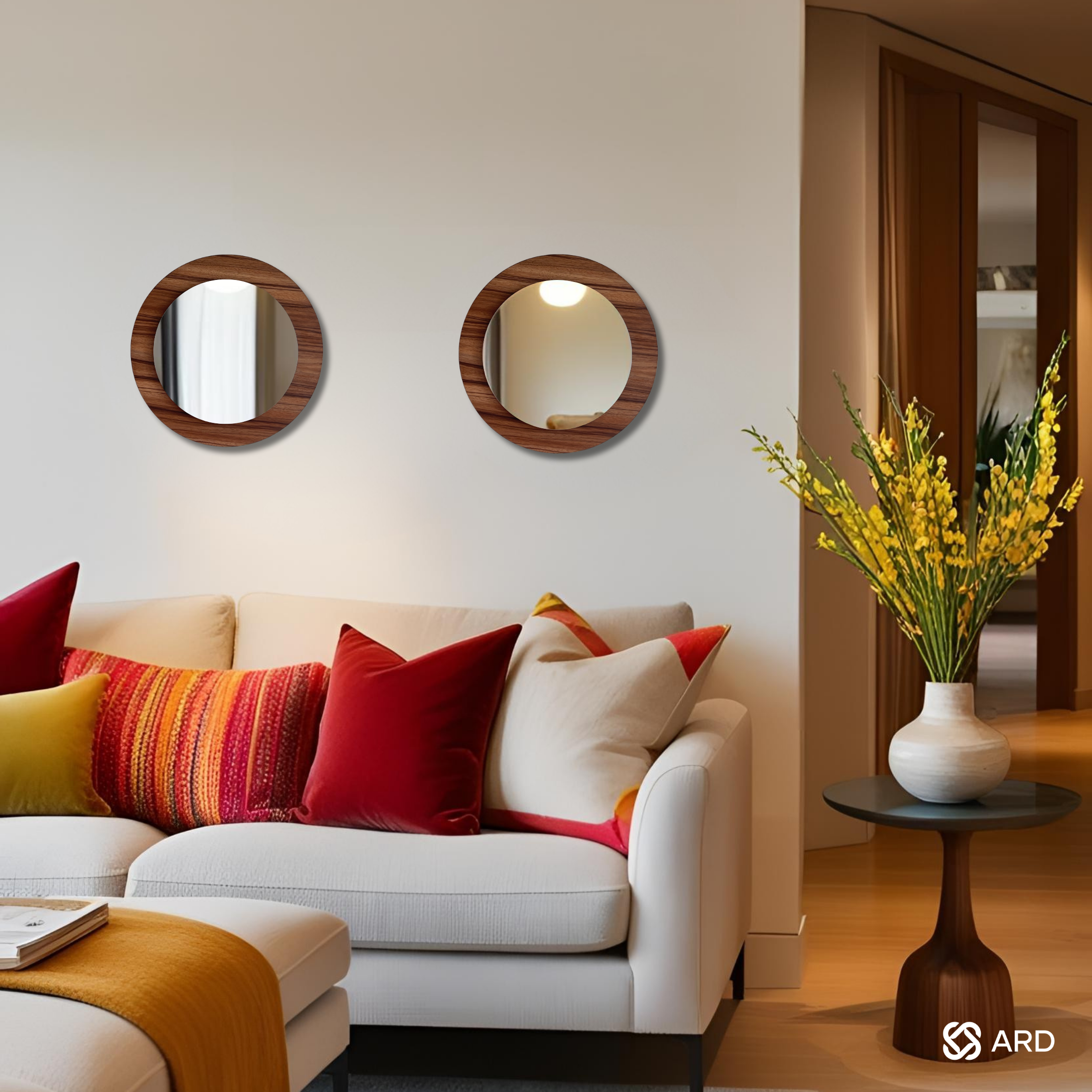 Set de 2 espejos decorativos con marco de madera 43 cm | ARD