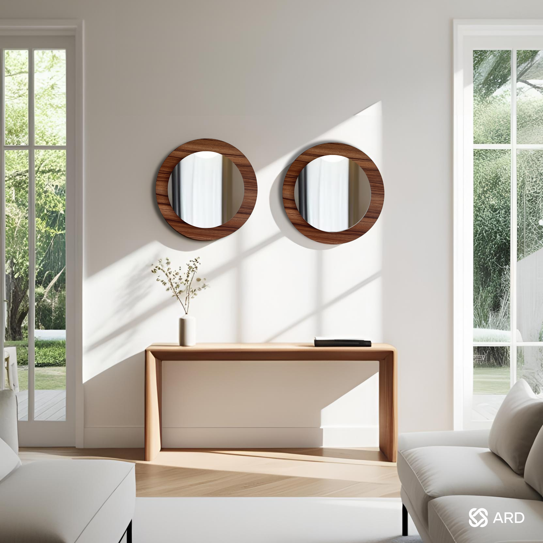 Set de 2 espejos decorativos con marco de madera 43 cm | ARD