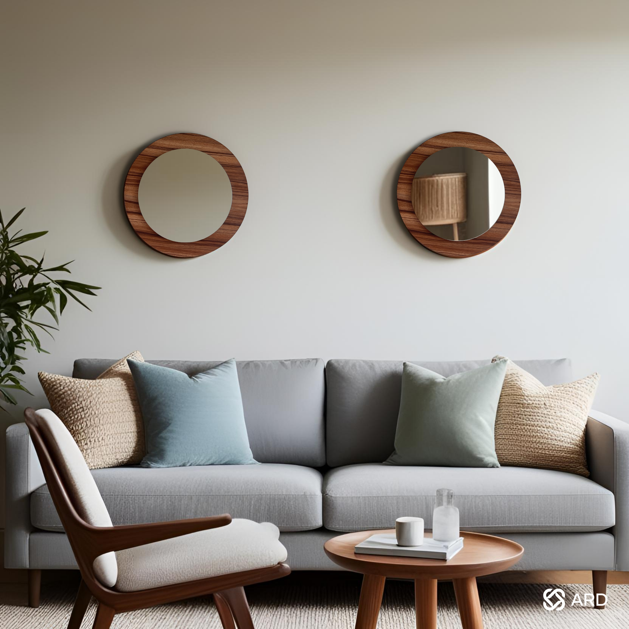 Set de 2 espejos decorativos con marco de madera 43 cm | ARD
