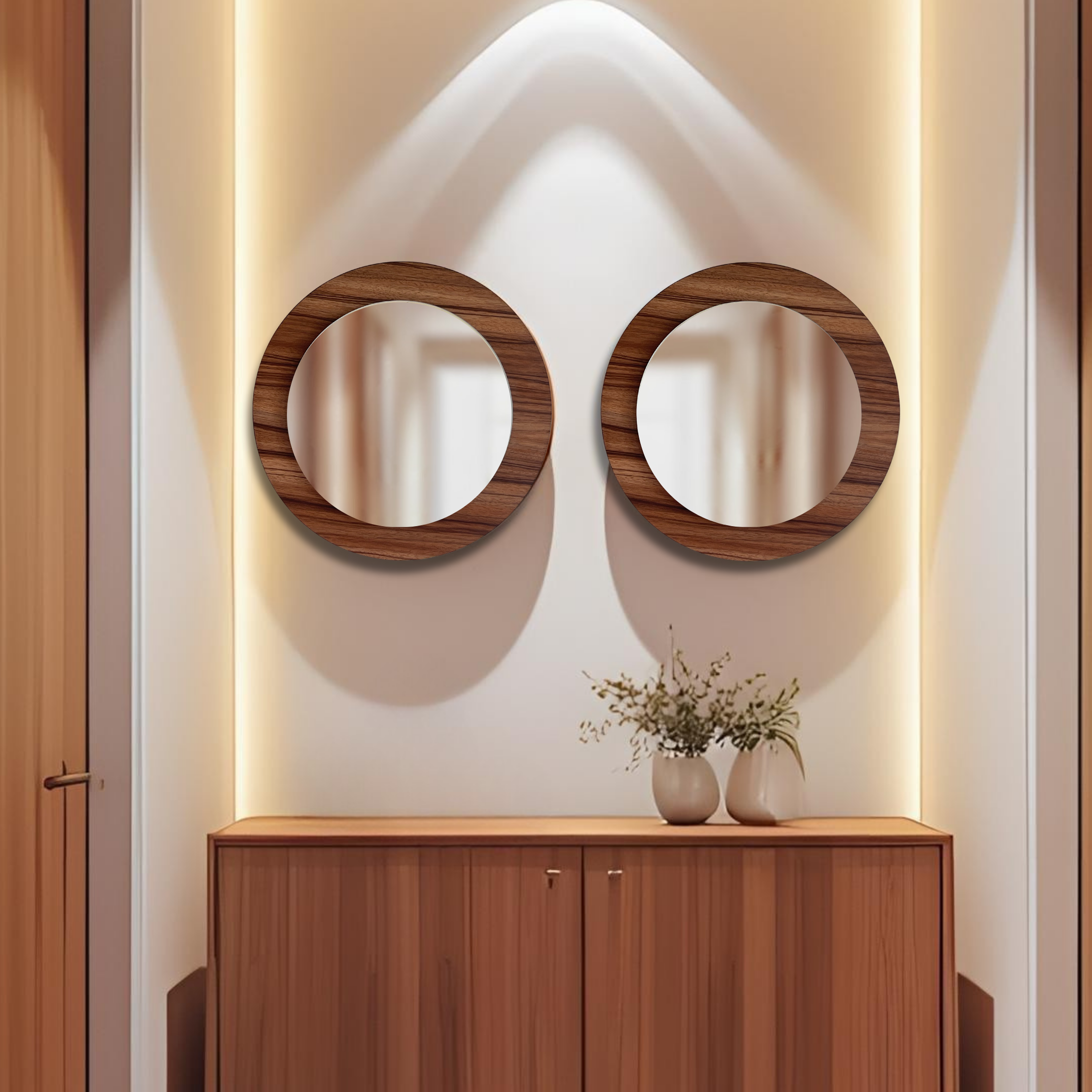 Set de 2 espejos decorativos con marco de madera 43 cm | ARD