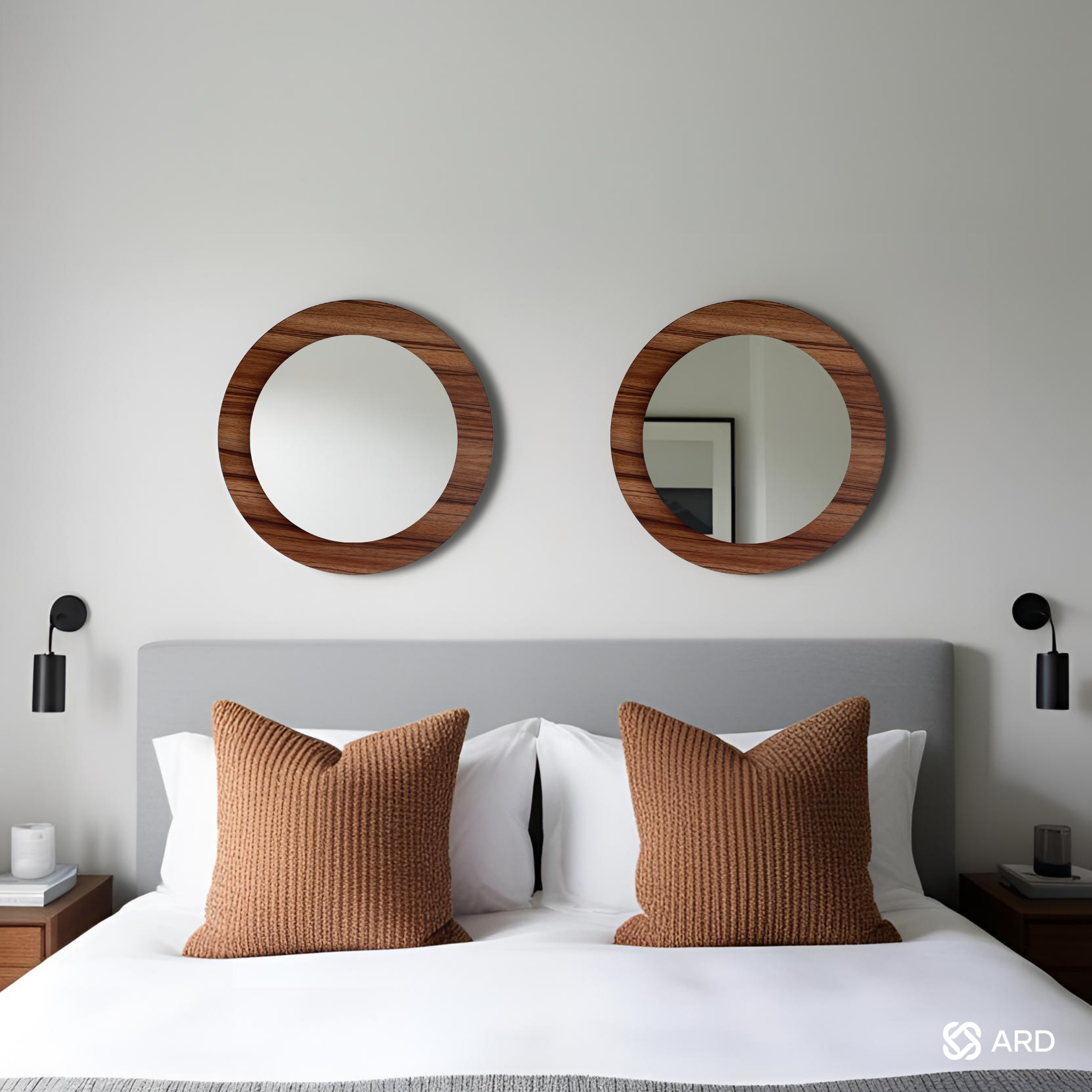 Set de 2 espejos decorativos con marco de madera 43 cm | ARD
