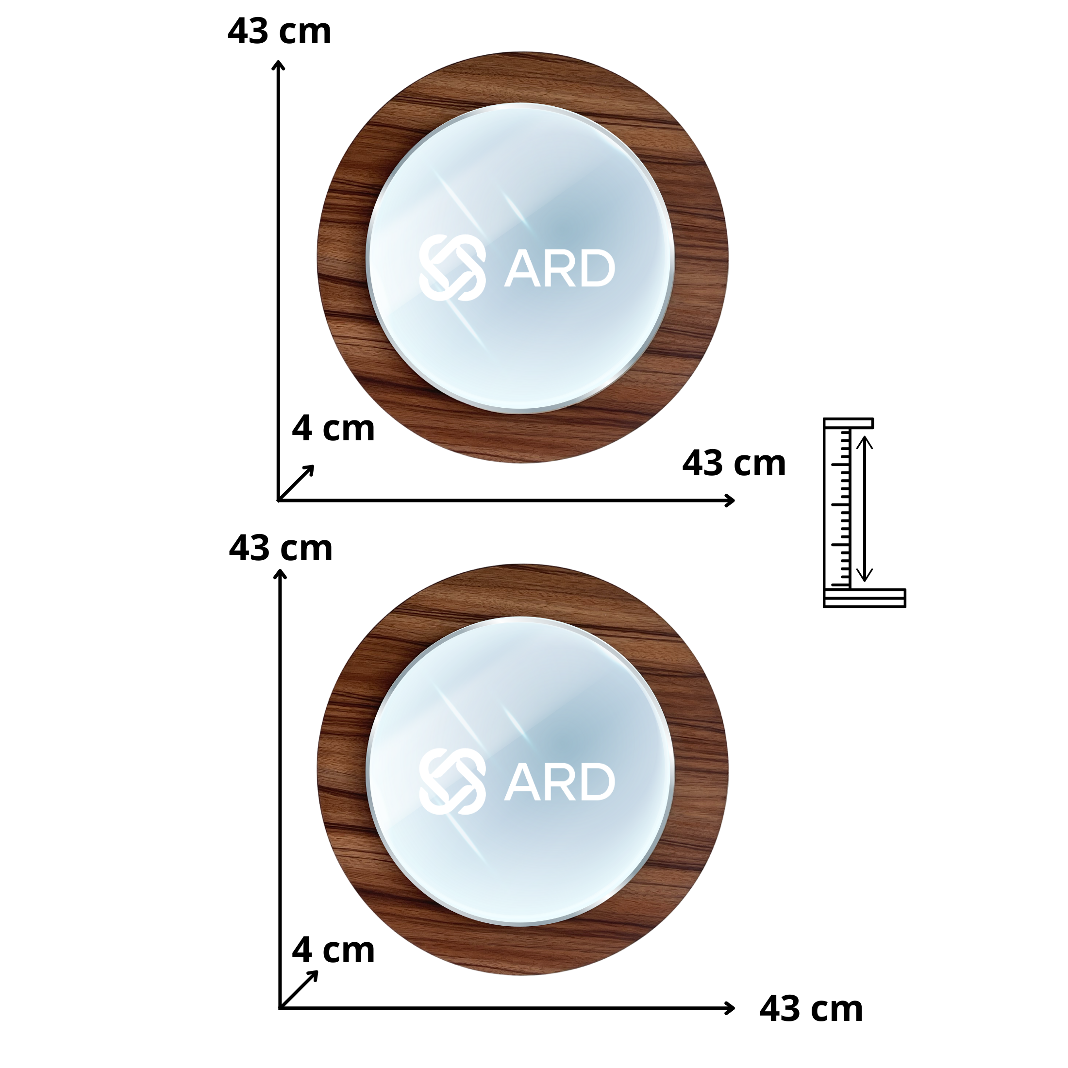 Set de 2 espejos decorativos con marco de madera 43 cm | ARD isometrico