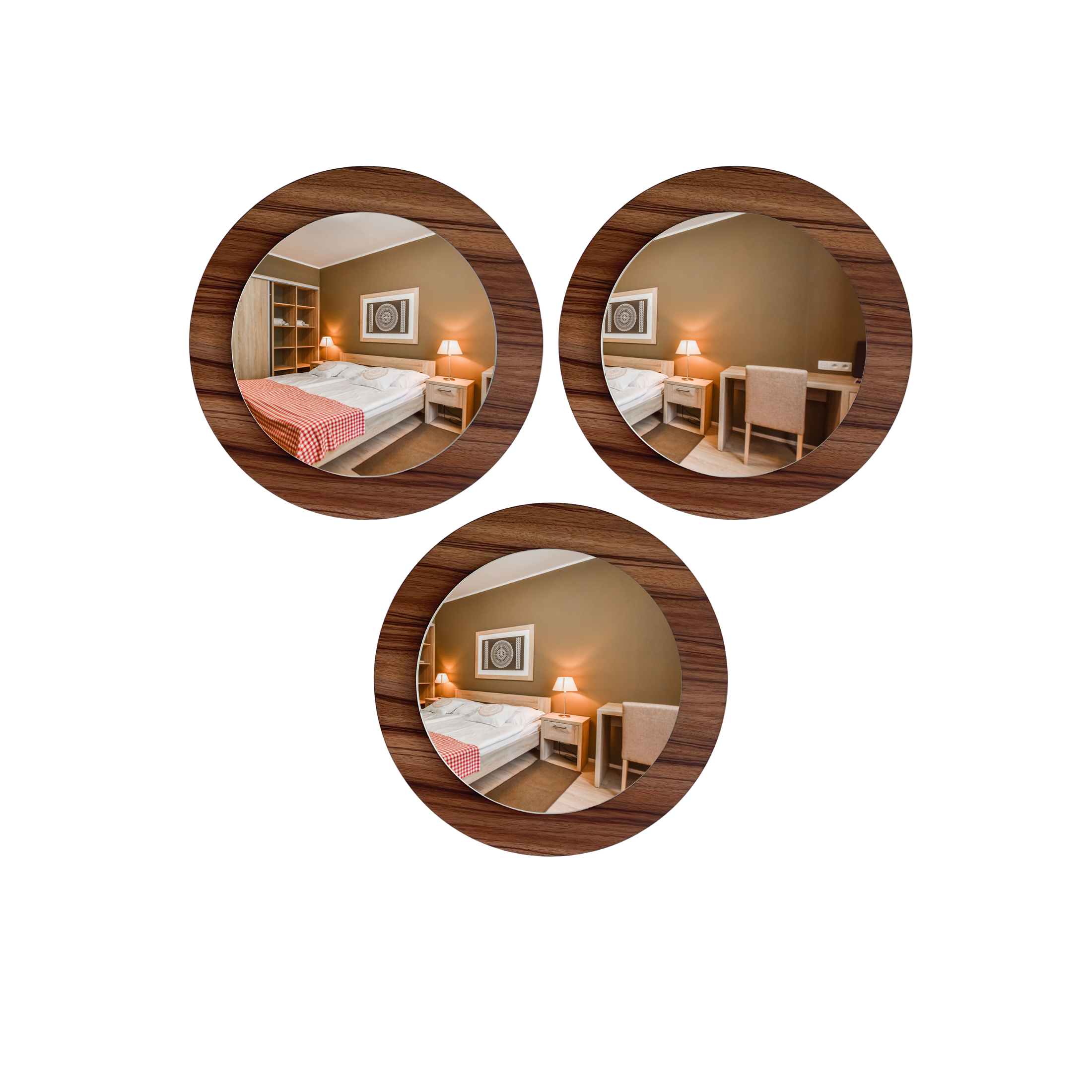 Set de 3 espejos decorativos con marco de madera 43 cm | ARD