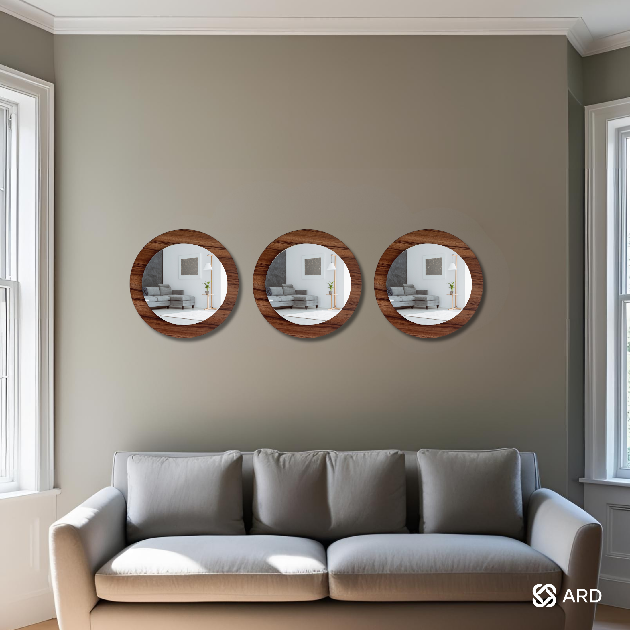 Set de 3 espejos decorativos con marco de madera 43 cm | ARD