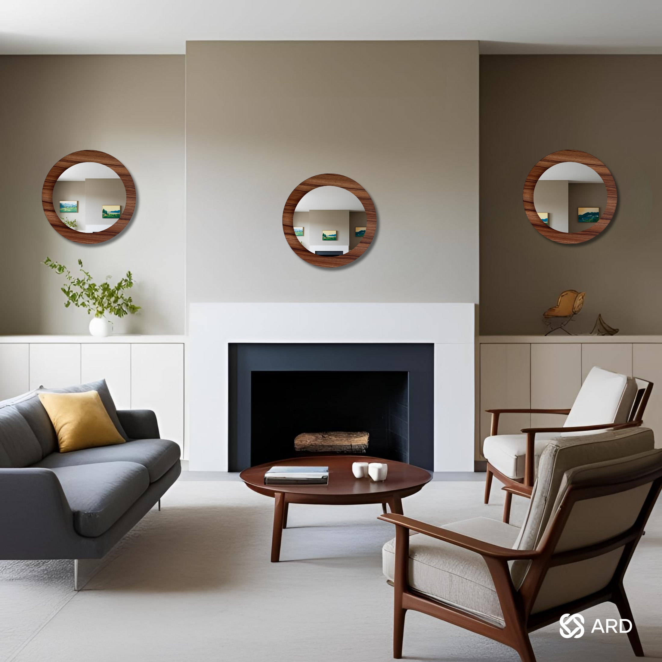Set de 3 espejos decorativos con marco de madera 43 cm | ARD