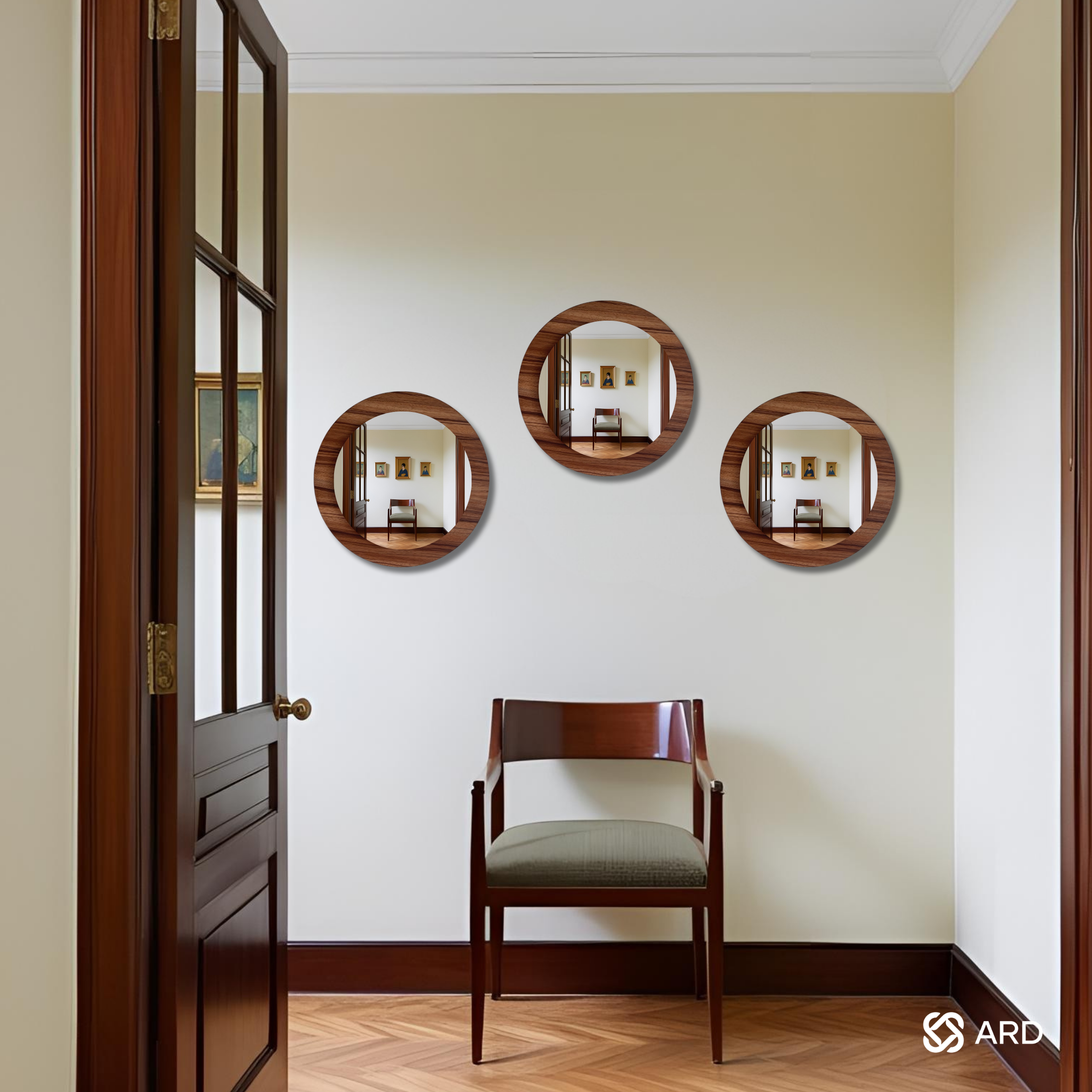 Set de 3 espejos decorativos con marco de madera 43 cm | ARD