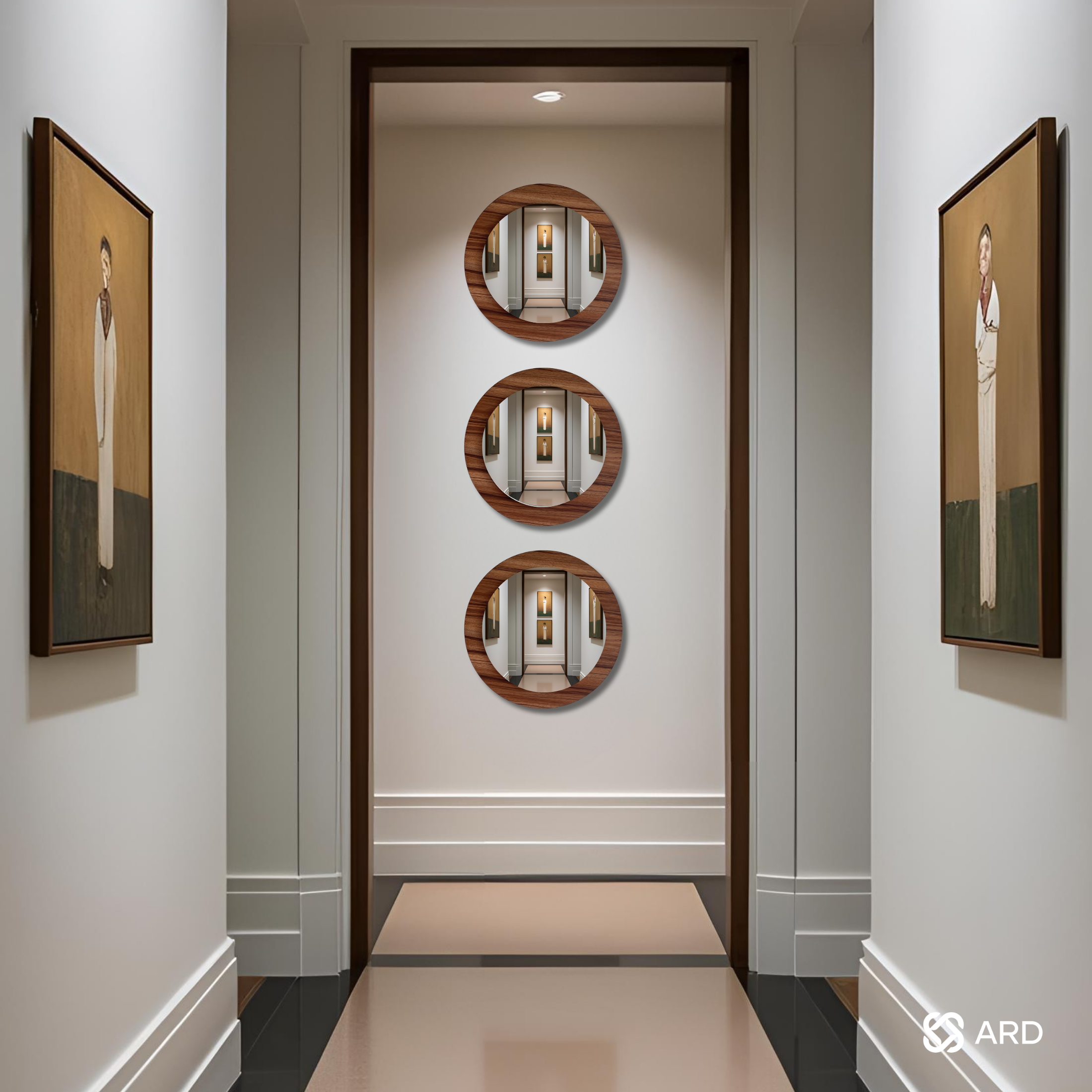 Set de 3 espejos decorativos con marco de madera 43 cm | ARD
