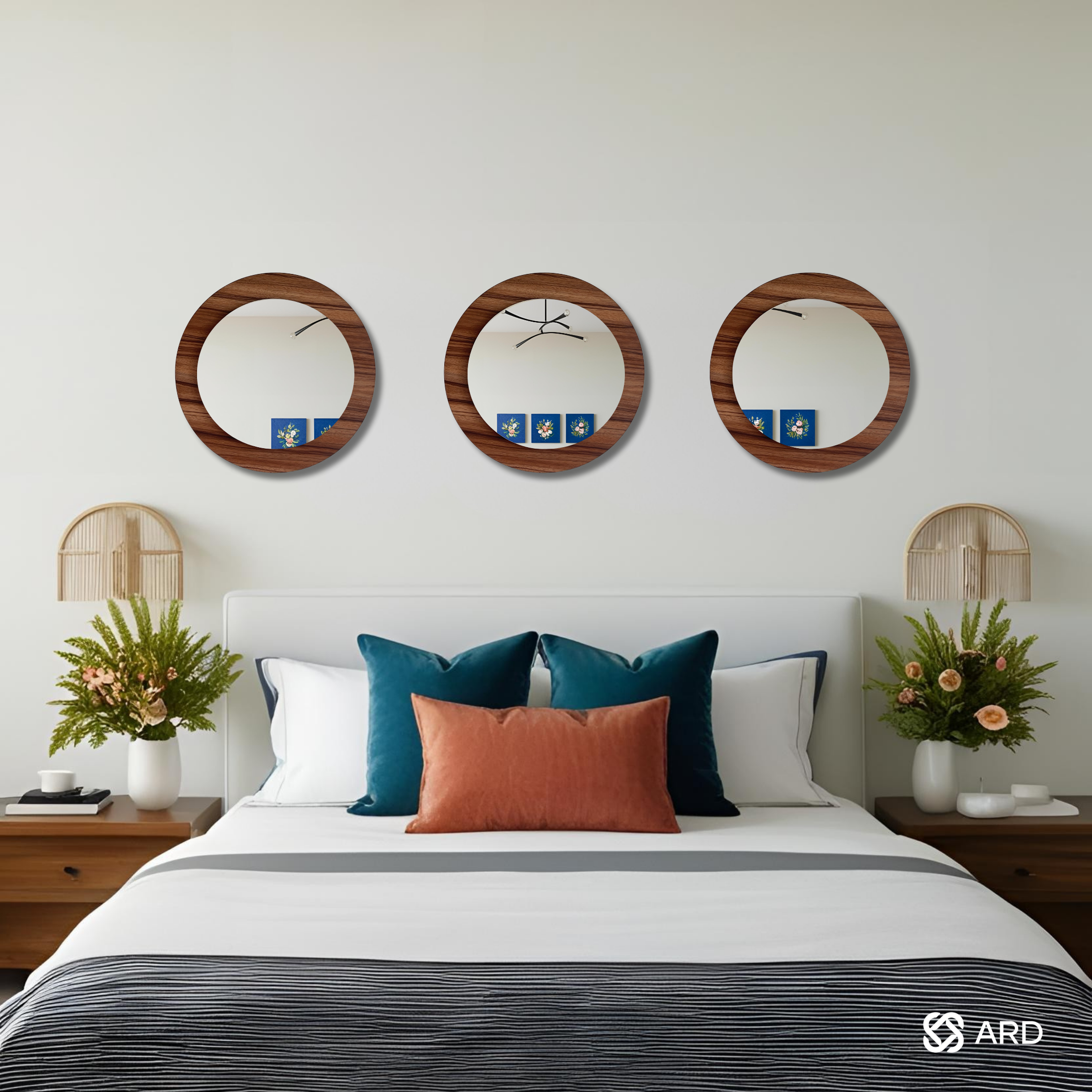 Set de 3 espejos decorativos con marco de madera 43 cm | ARD