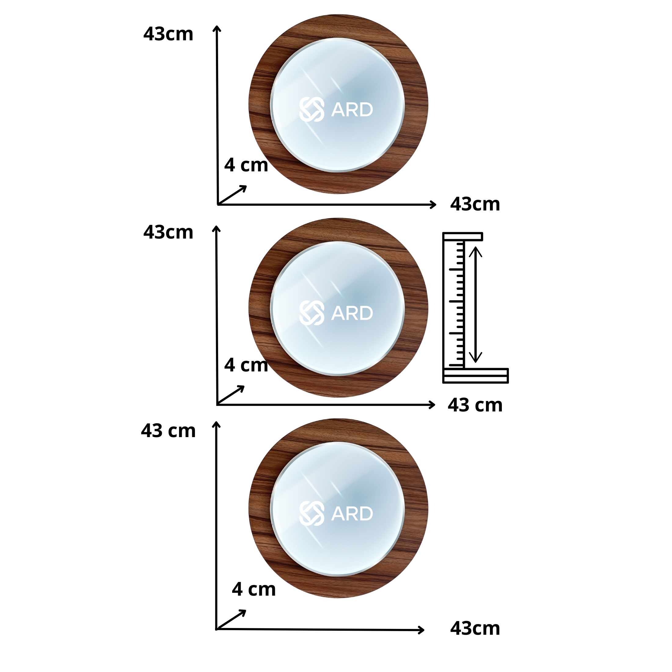 Set de 3 espejos decorativos con marco de madera 43 cm | ARD Isometrico