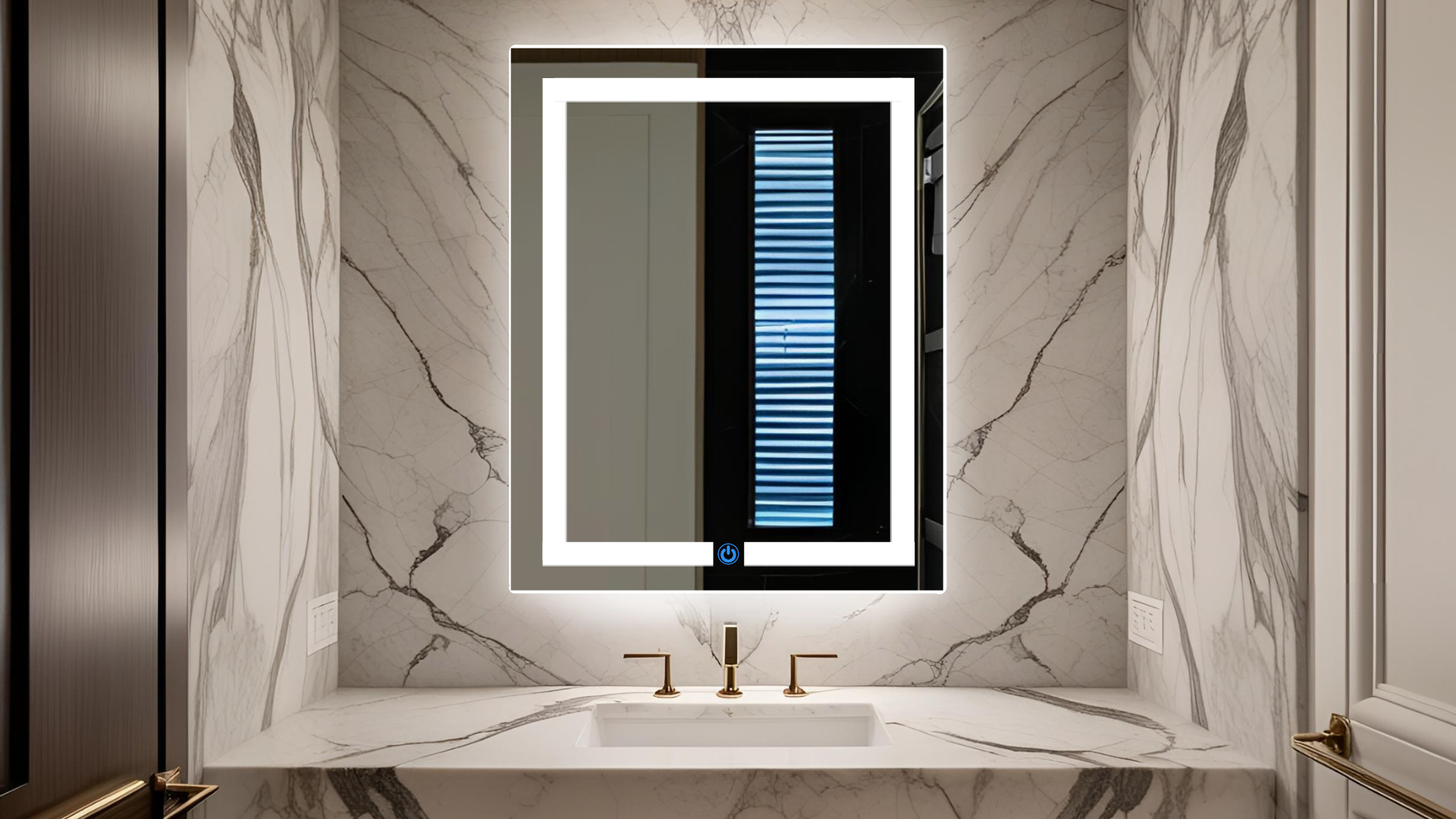 espejo led touch ARD medidas 78 x 60 con luz fria en baño de lujo en marmol