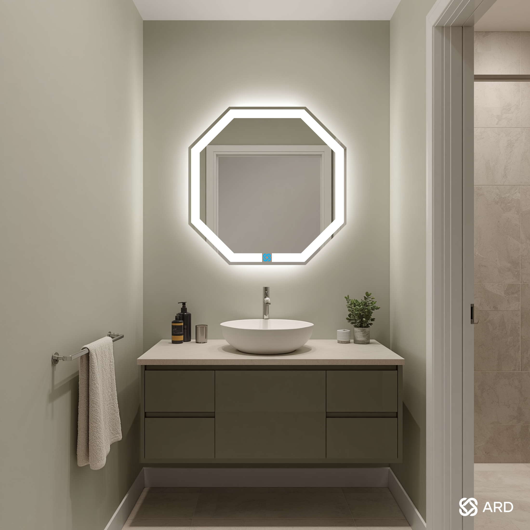 Espejo para baño con luz LED ARD octagonal GLG Octaglow 60 × 60 cm