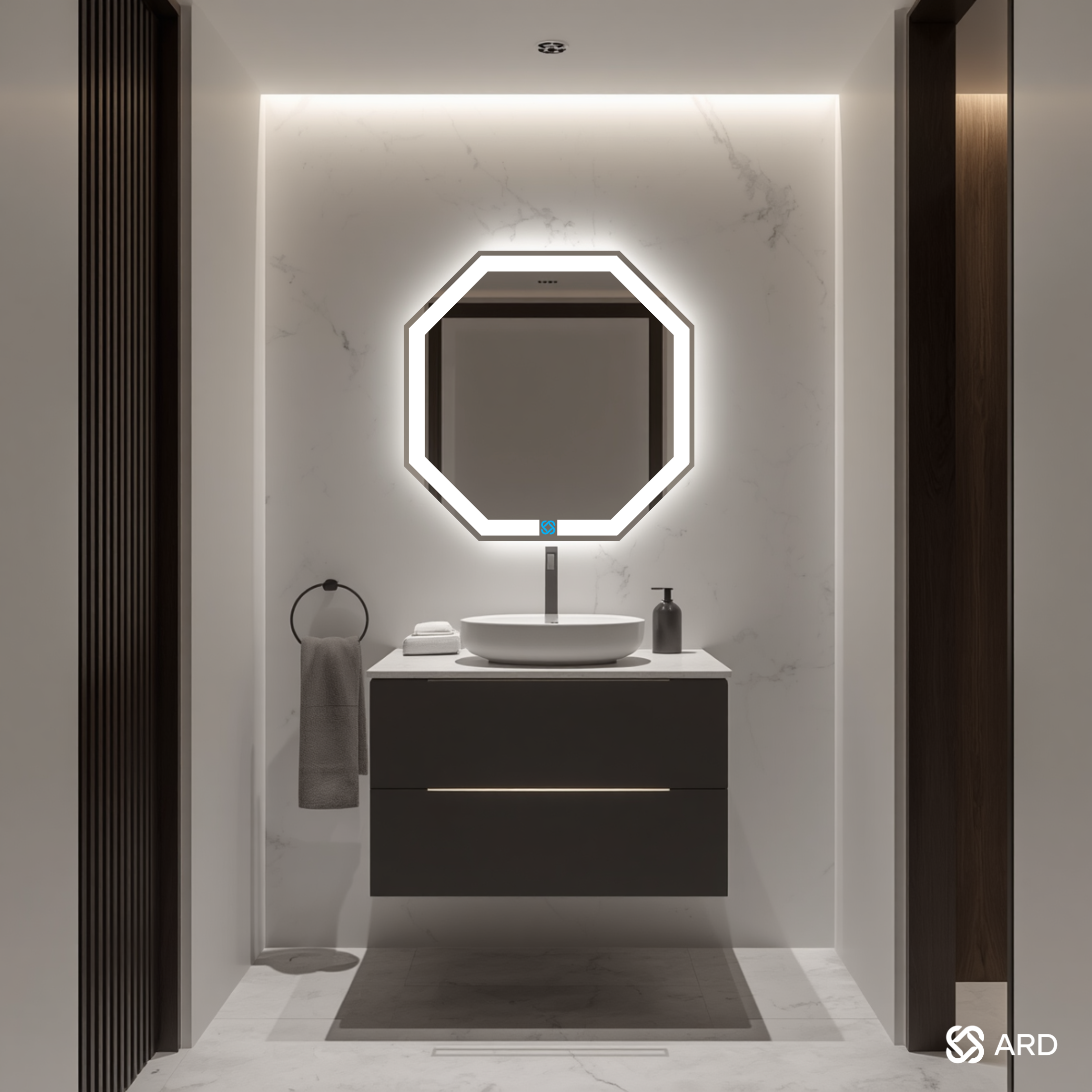 Espejo para baño con luz LED ARD octagonal GLG Octaglow 60 × 60 cm