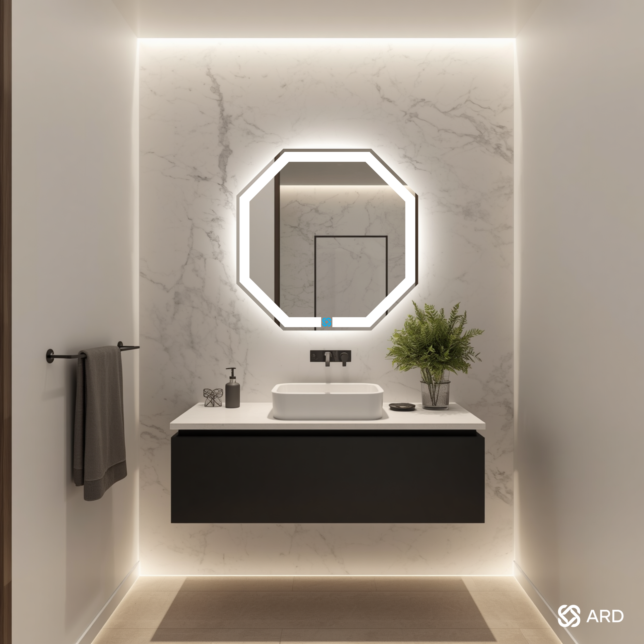 Espejo para baño con luz LED ARD octagonal GLG Octaglow 60 × 60 cm