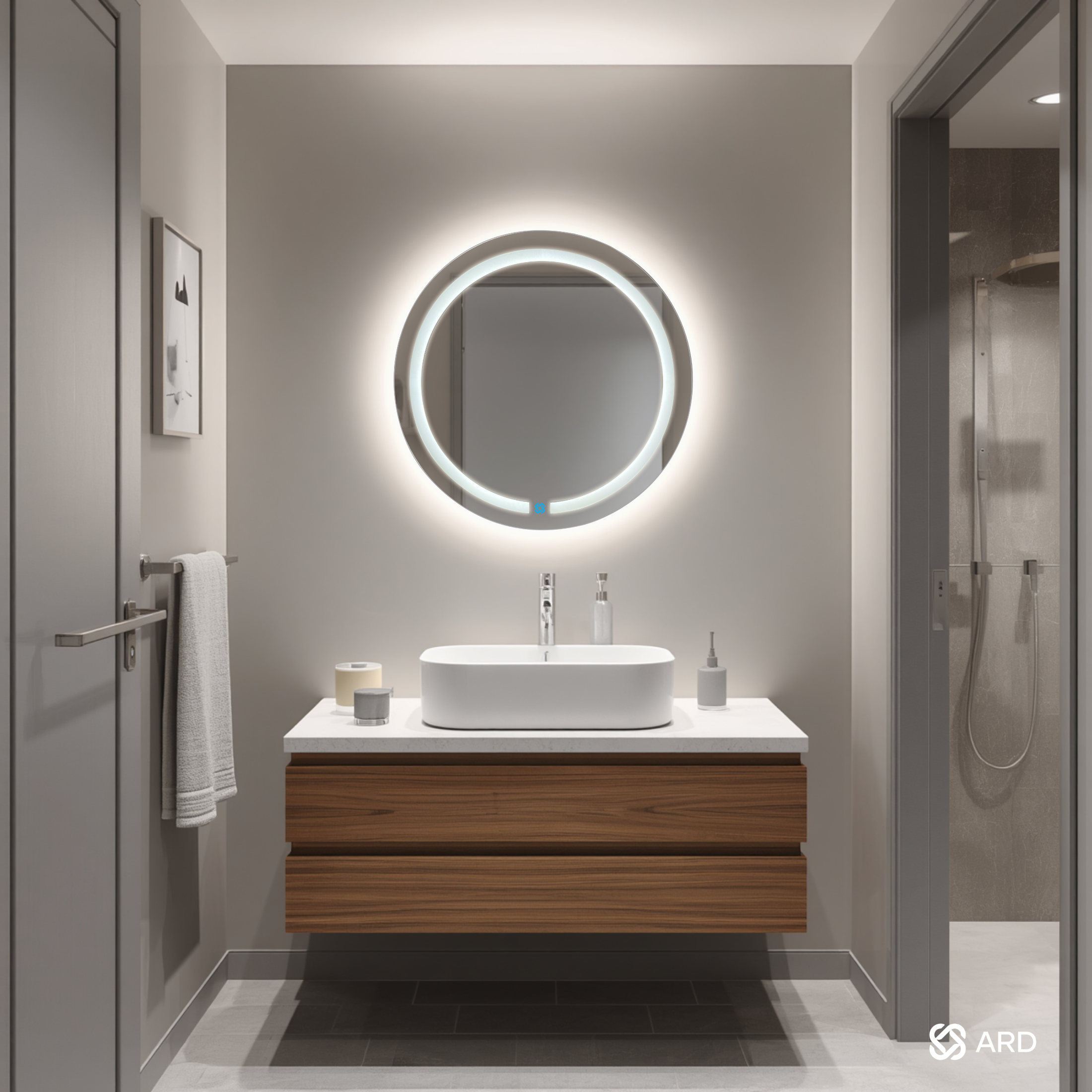 Espejo para baño con luz LED ARD redondo HaloGlow 60 cm