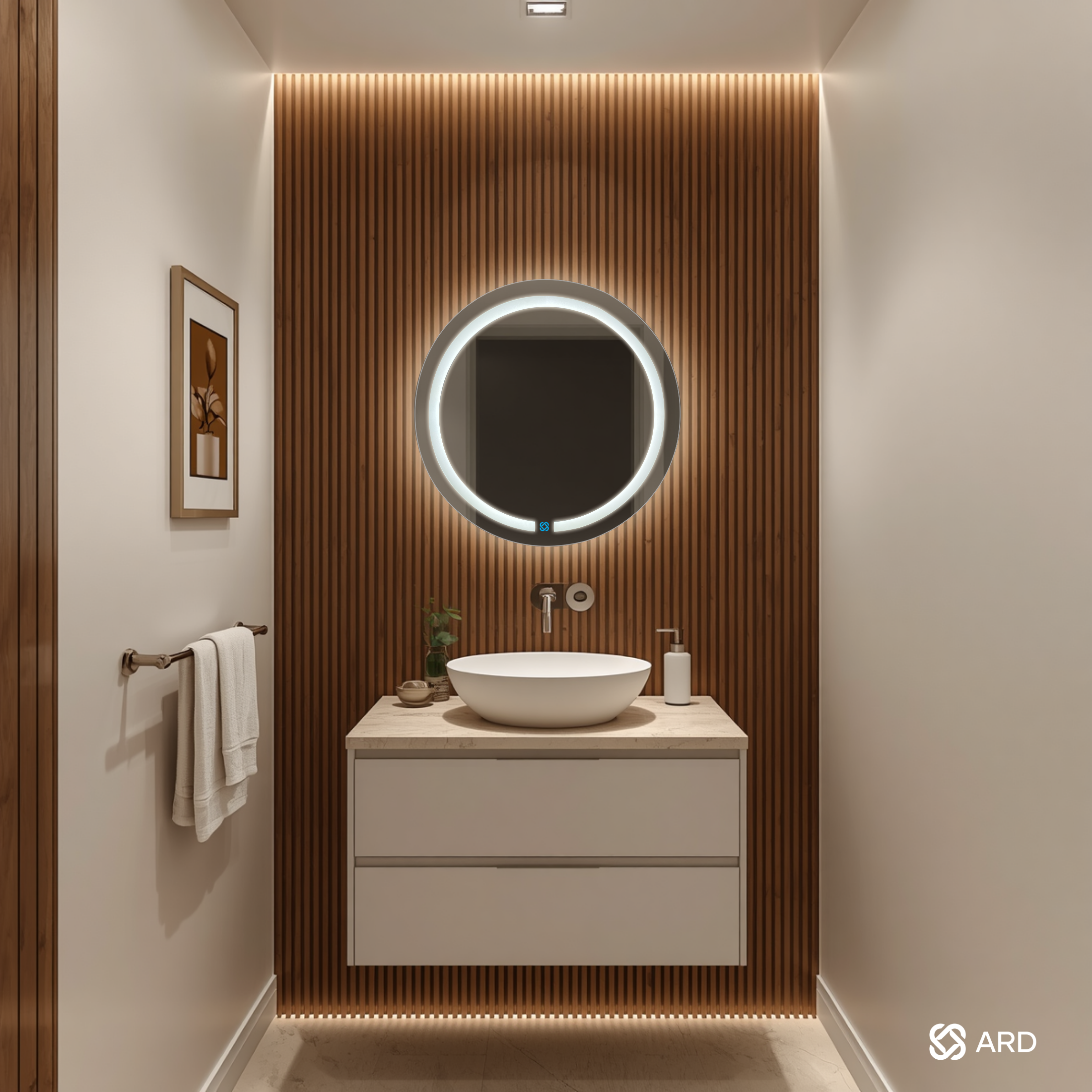 Espejo para baño con luz LED ARD redondo HaloGlow 60 cm