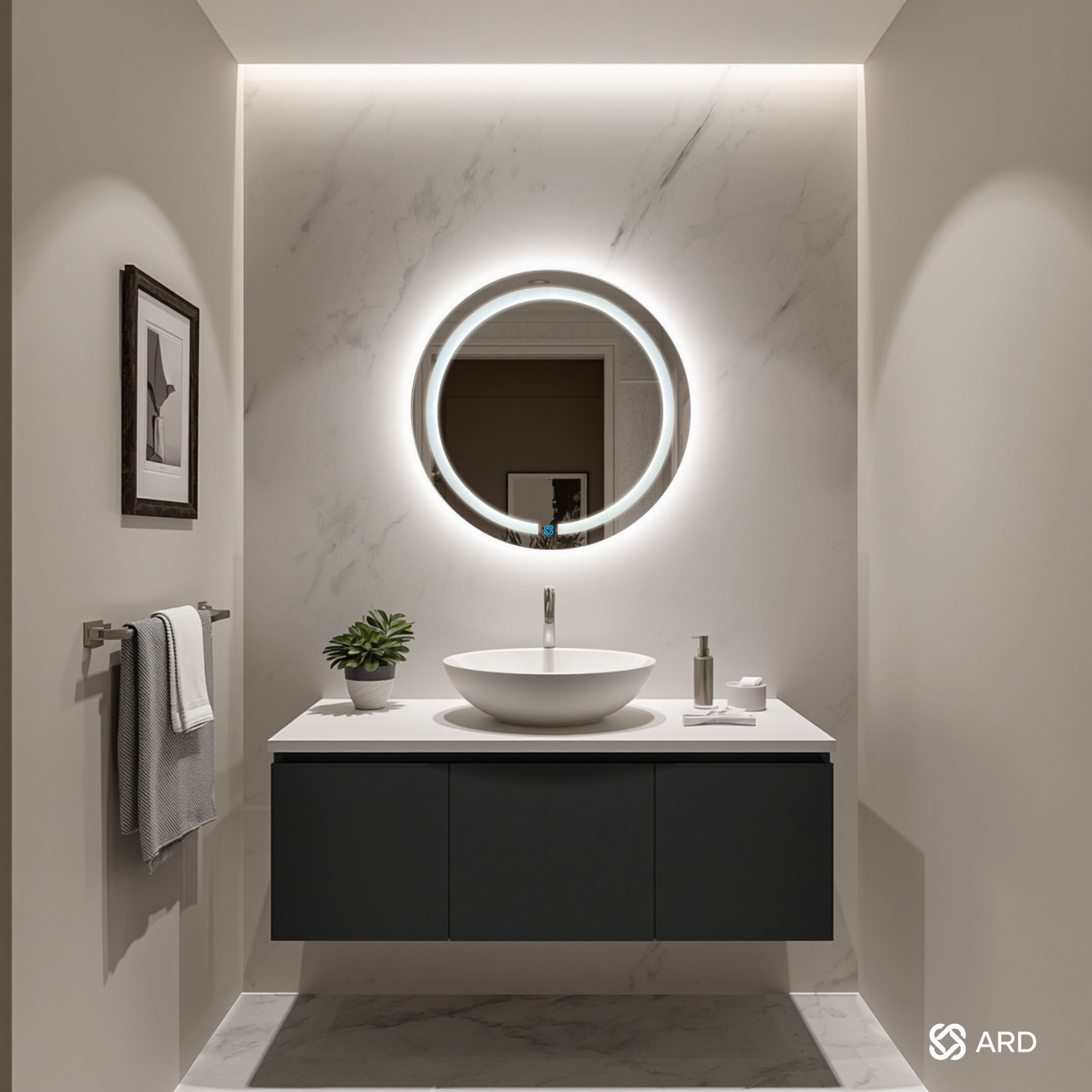 Espejo para baño con luz LED ARD redondo HaloGlow 60 cm